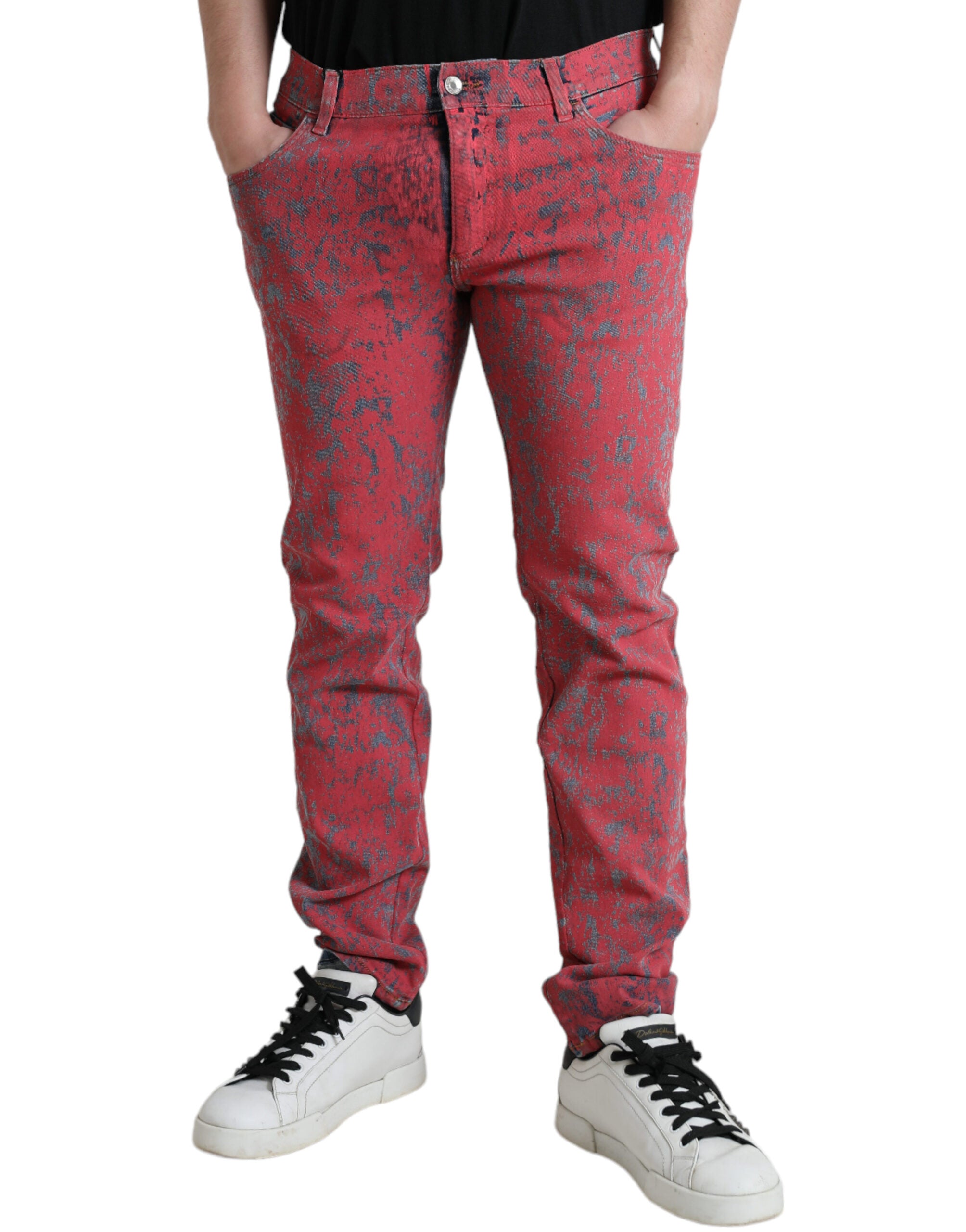 Red Cotton Dye Slim Fit Men Denim Jeans - ventzia
