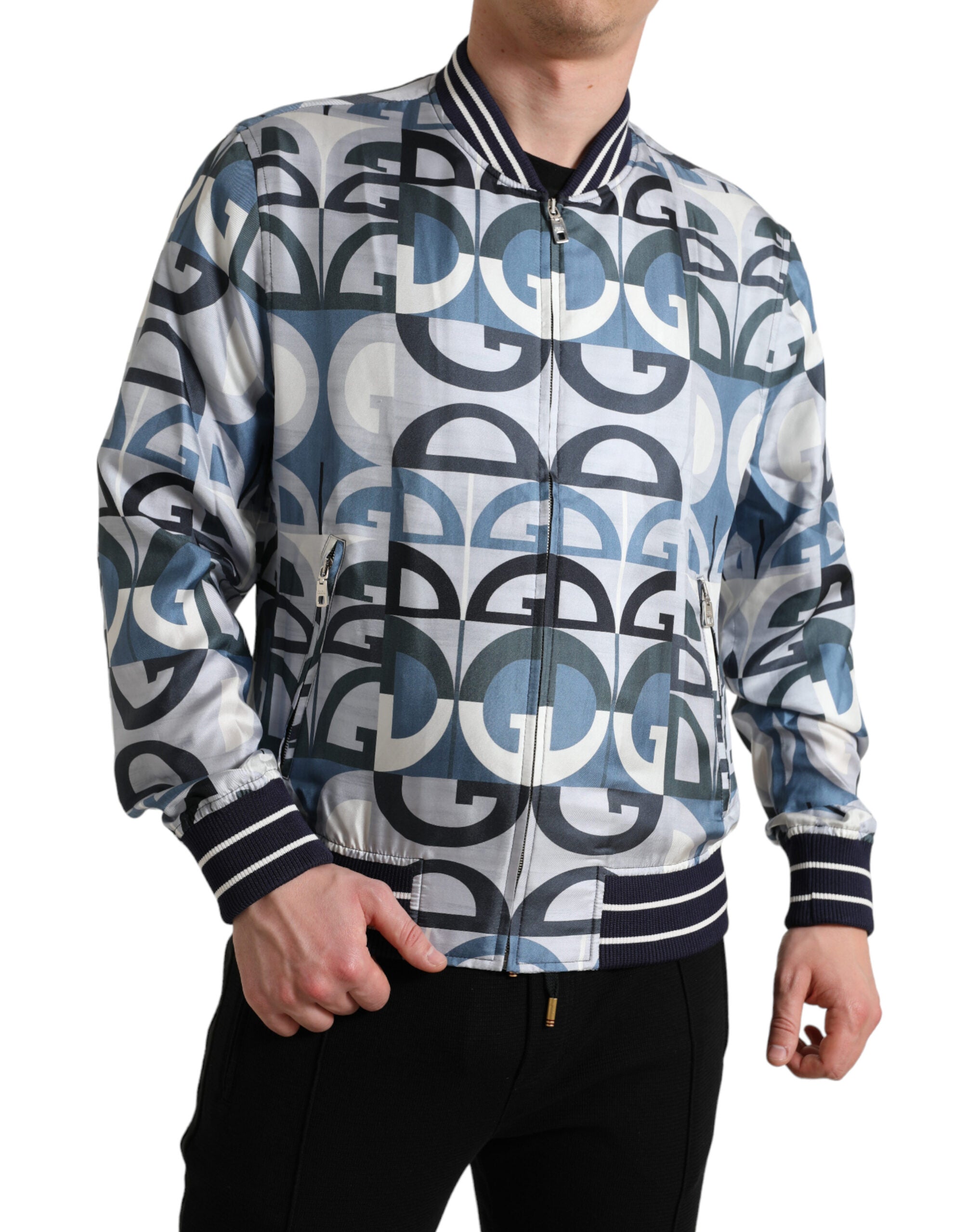 Multicolor Logo Print Bomber Blouson Jacket - ventzia