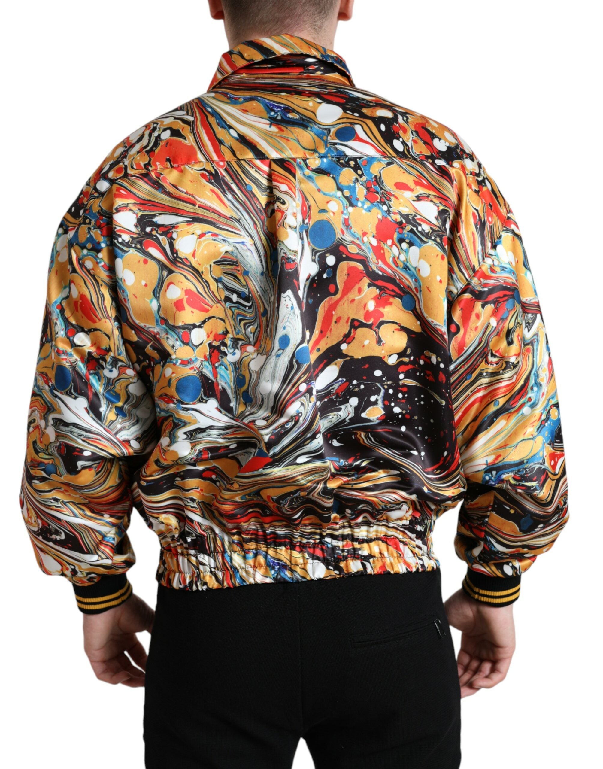 Multicolor Abstract Polyester Bomber Jacket - ventzia