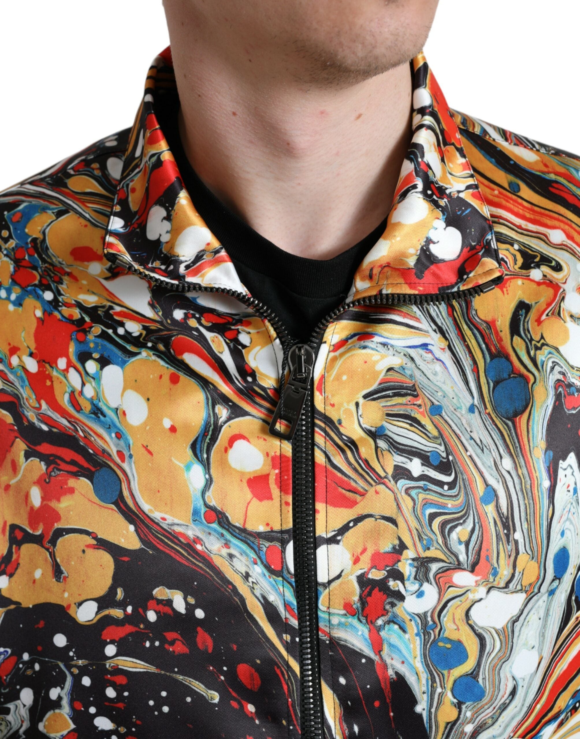 Multicolor Abstract Polyester Bomber Jacket - ventzia