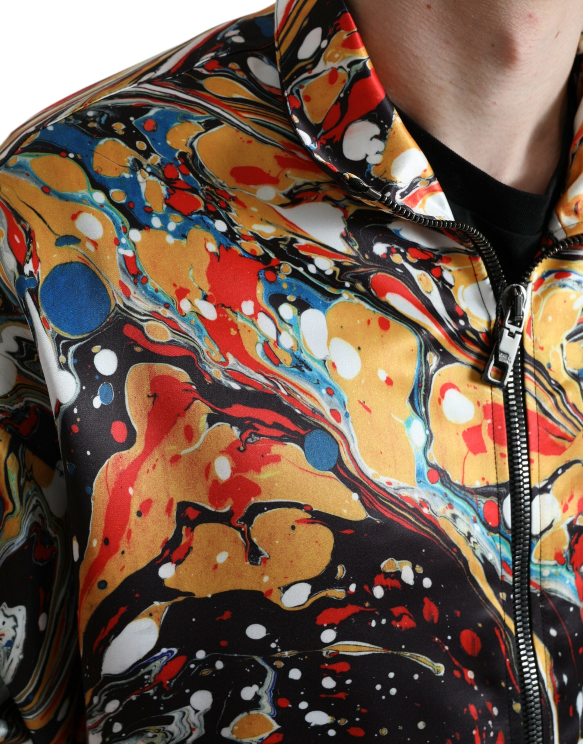 Multicolor Abstract Polyester Bomber Jacket - ventzia