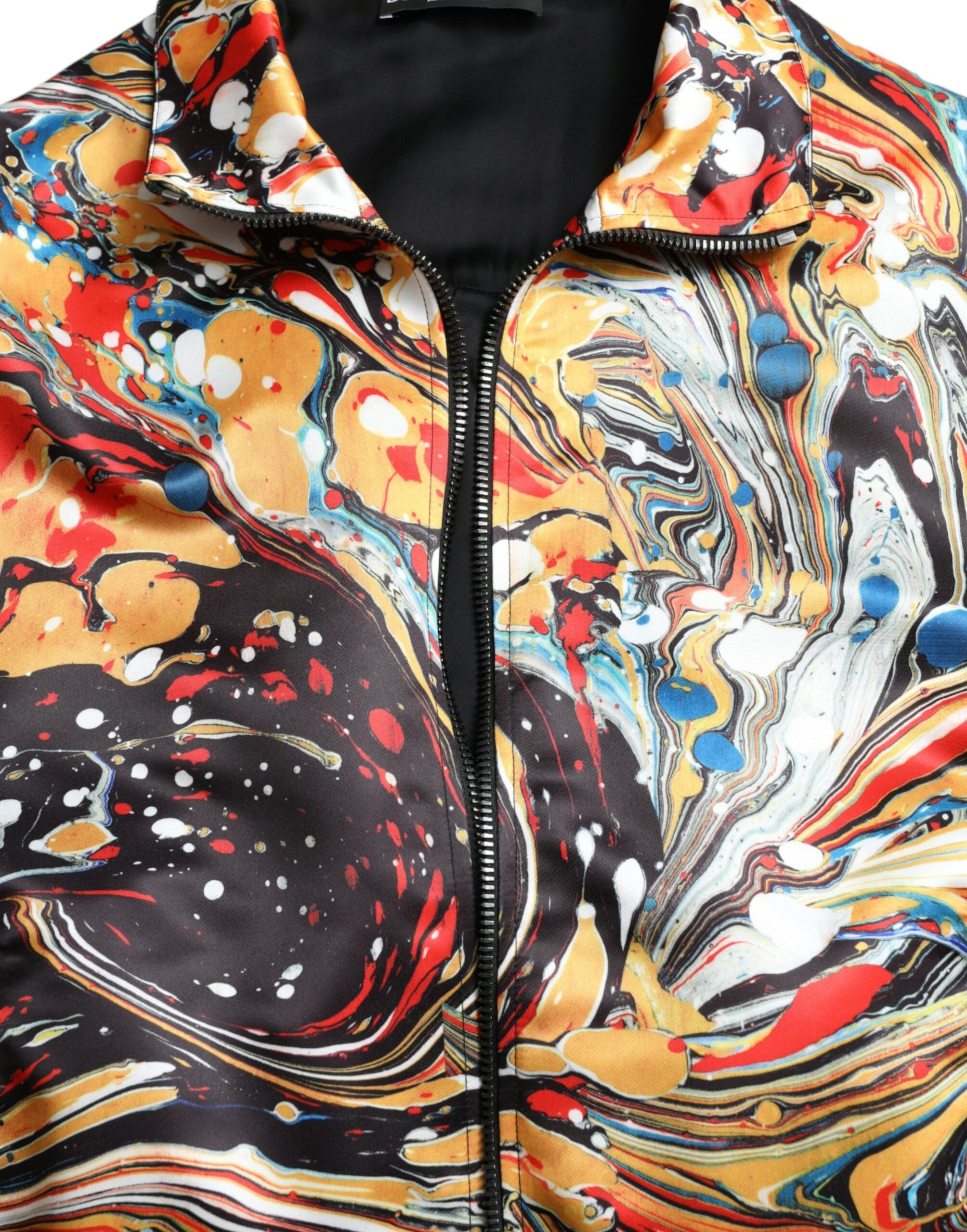 Multicolor Abstract Polyester Bomber Jacket - ventzia