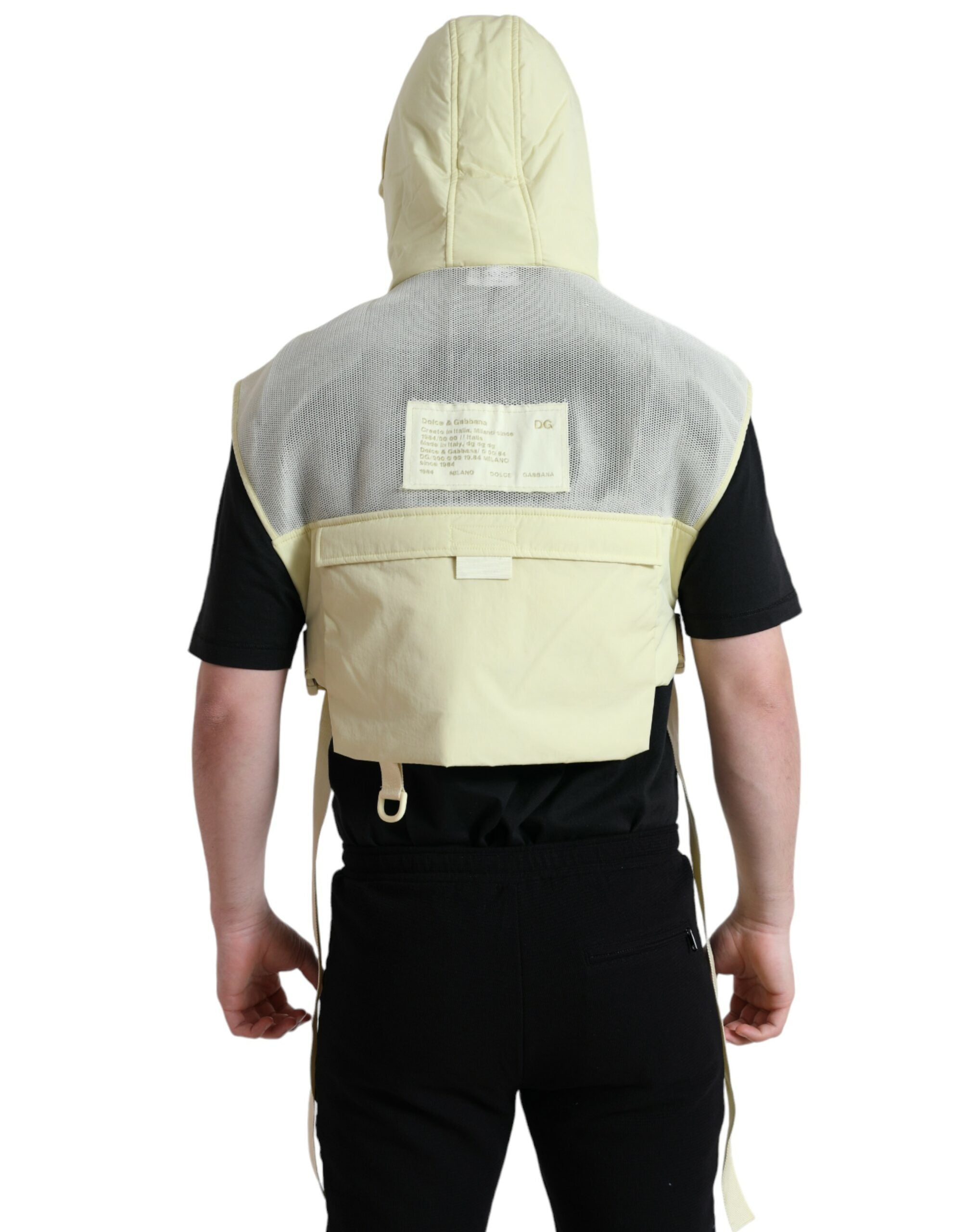 Yellow Nylon Hooded Sportswear Vest Jacket - ventzia