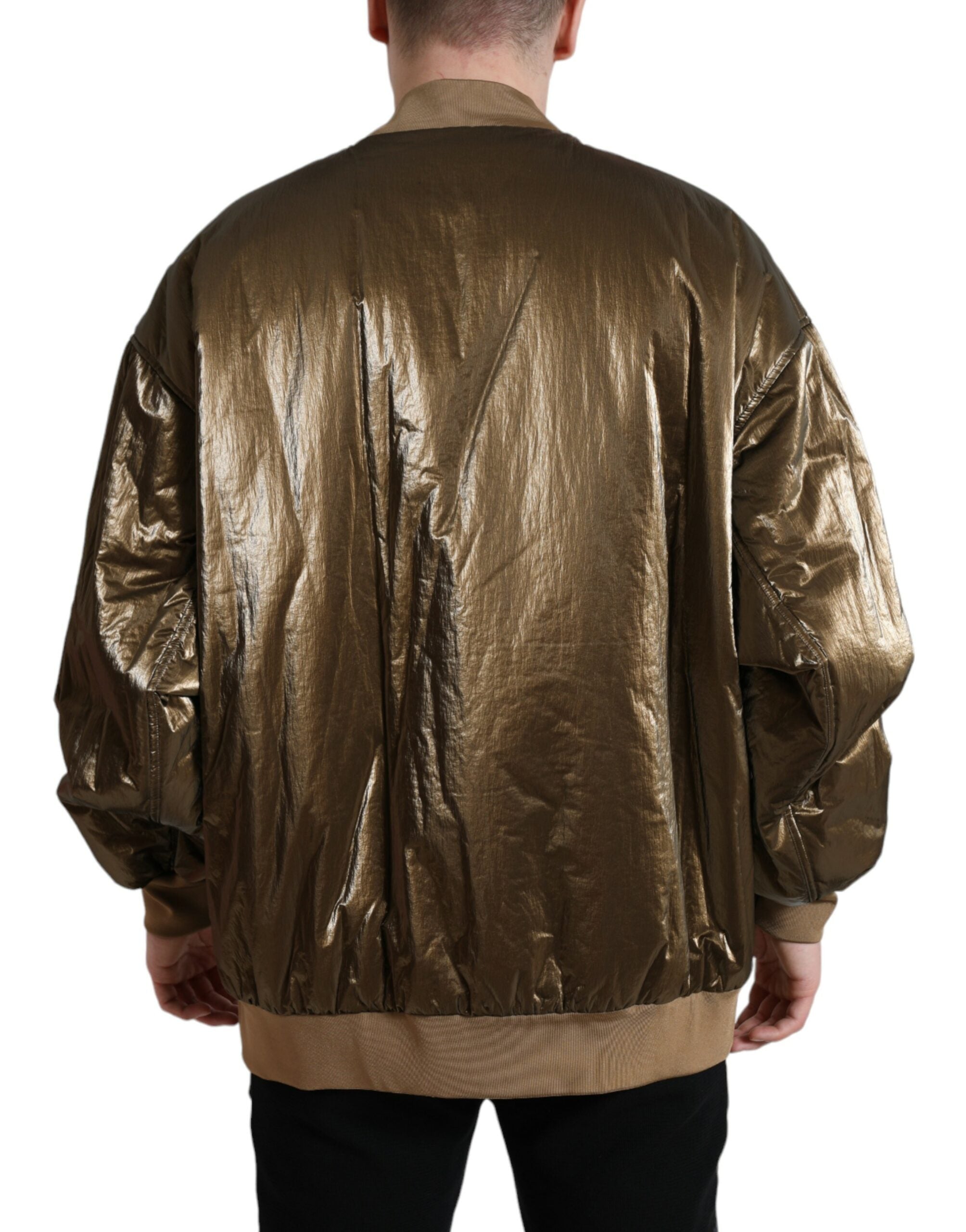 Bronze Nylon Full Zip Men Bomber Jacket - ventzia