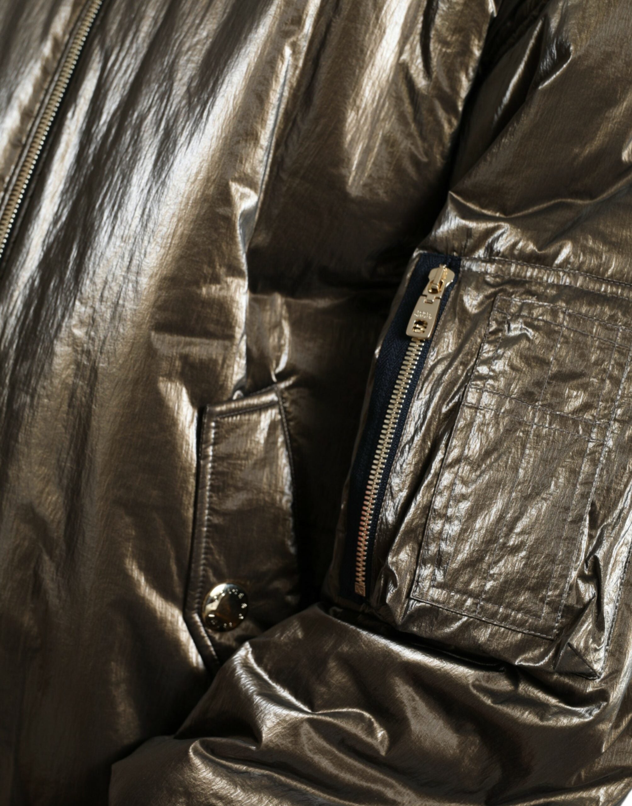 Bronze Nylon Full Zip Men Bomber Jacket - ventzia