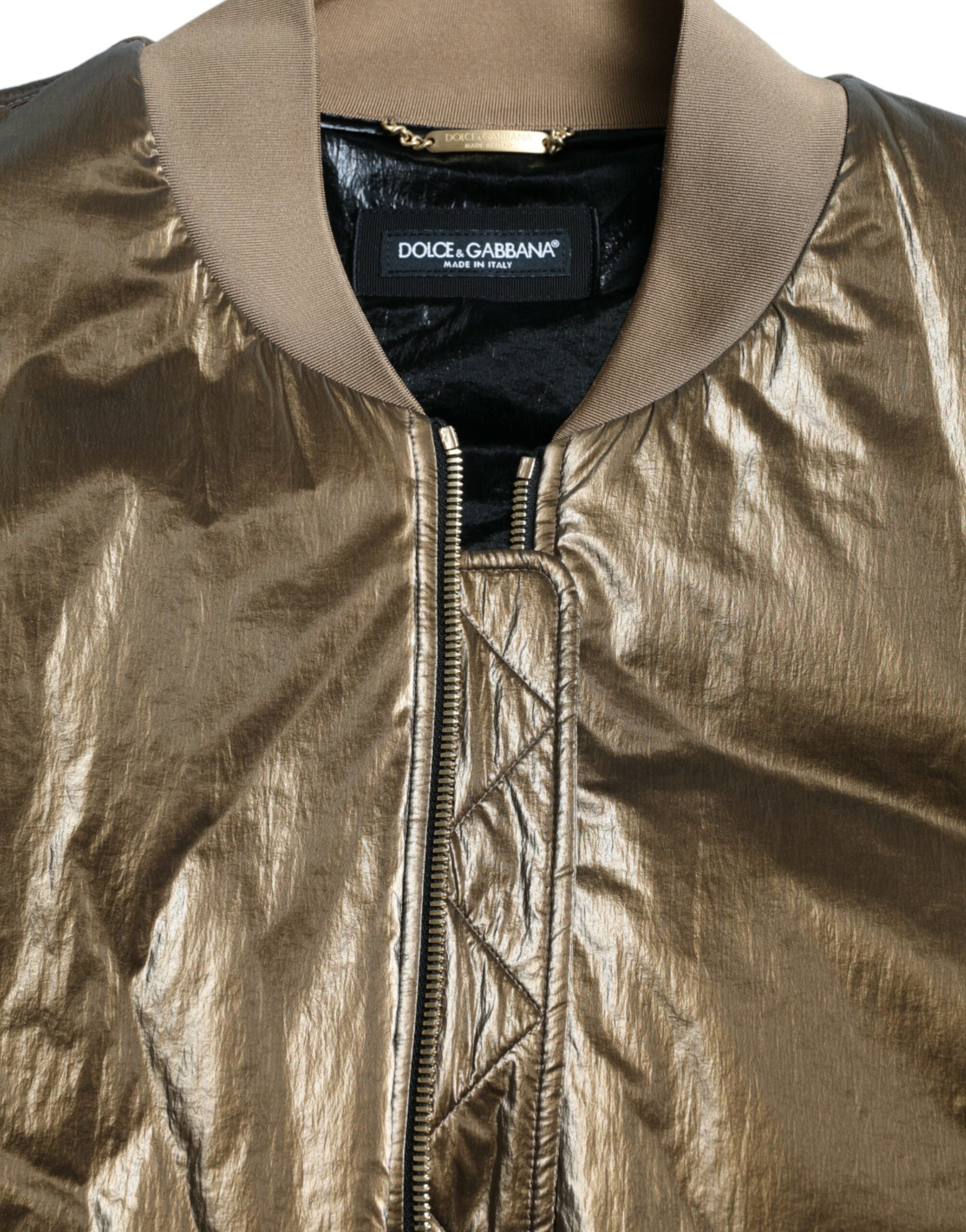 Bronze Nylon Full Zip Men Bomber Jacket - ventzia