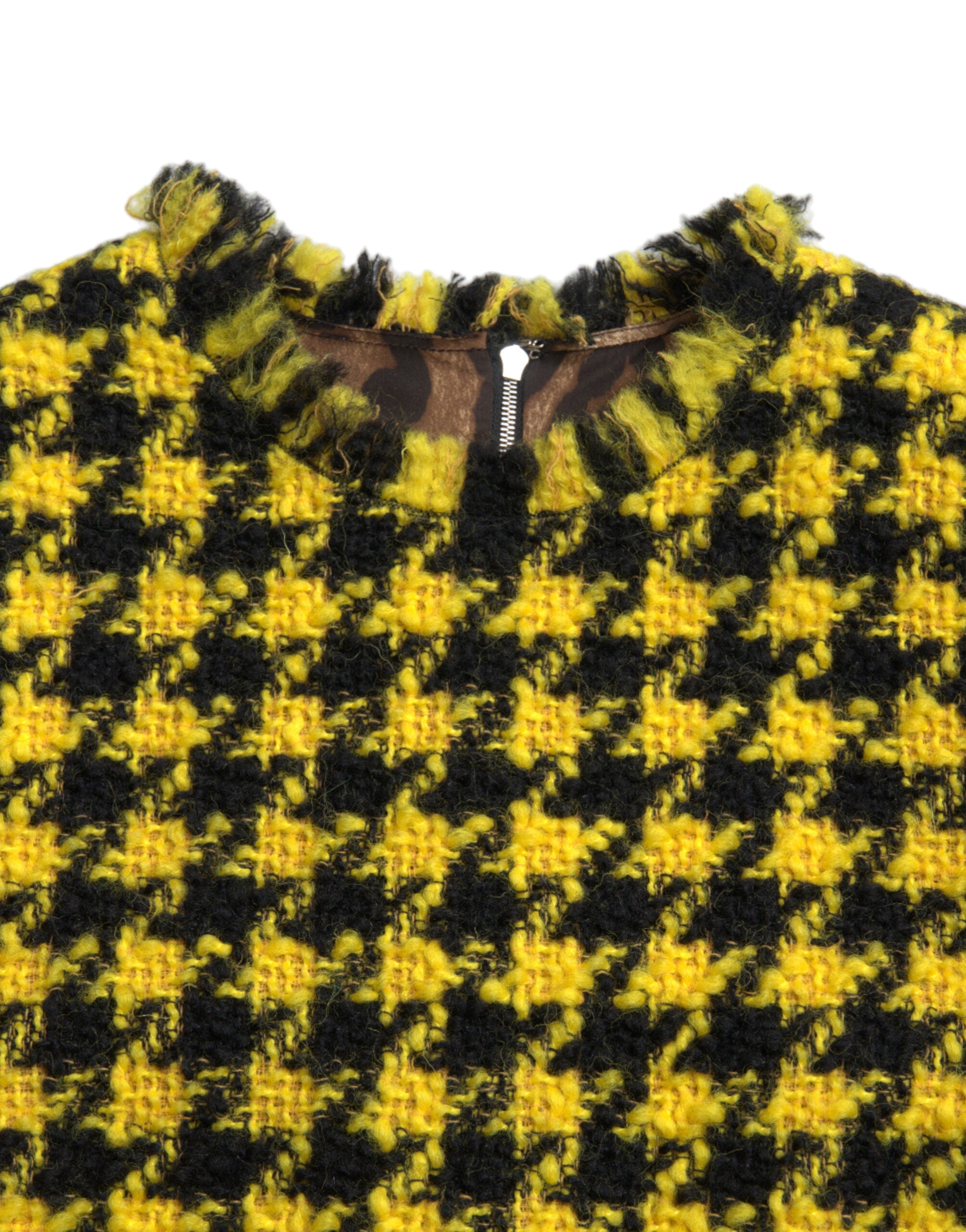 Yellow Houndstooth Sleeveless Aline Mini Dress - ventzia