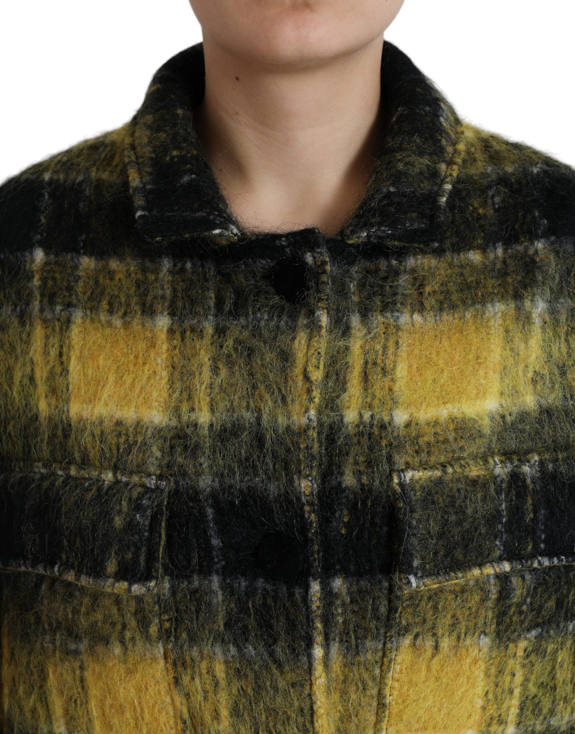 Yellow Plaid Long Sleeve Casual Coat Jacket - ventzia