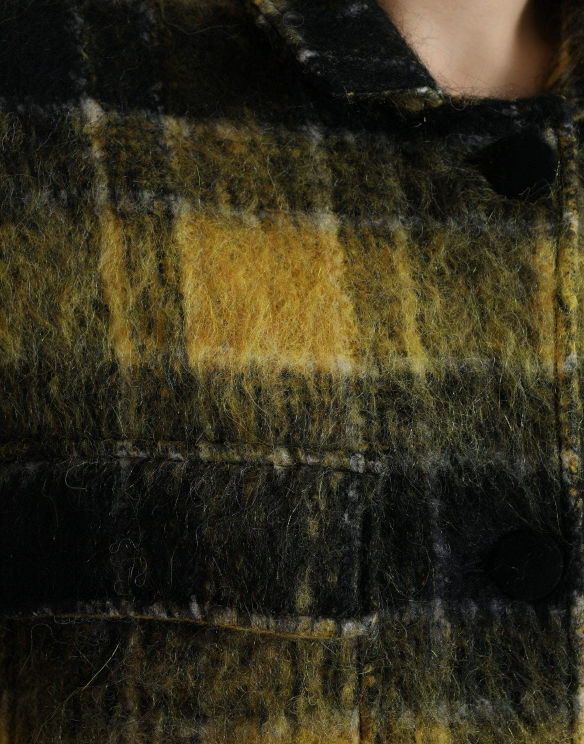 Yellow Plaid Long Sleeve Casual Coat Jacket - ventzia