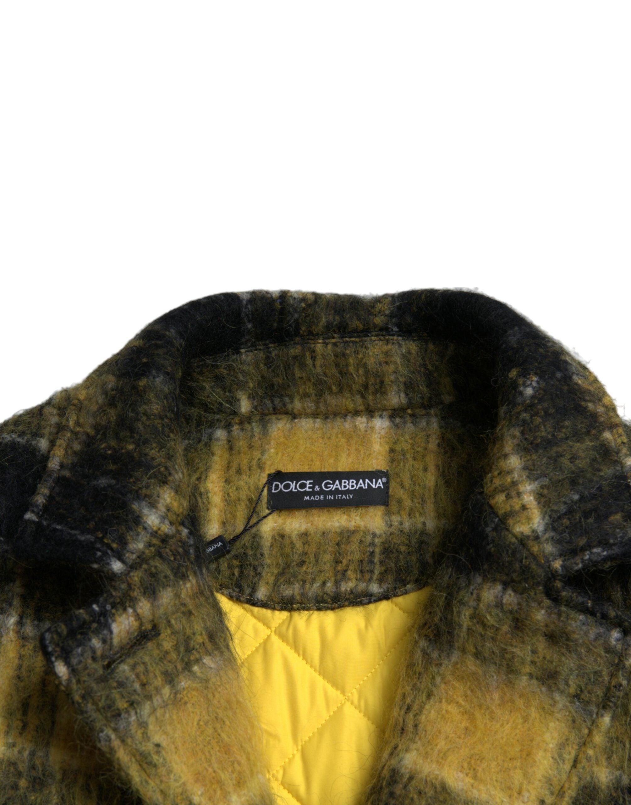 Yellow Plaid Long Sleeve Casual Coat Jacket - ventzia