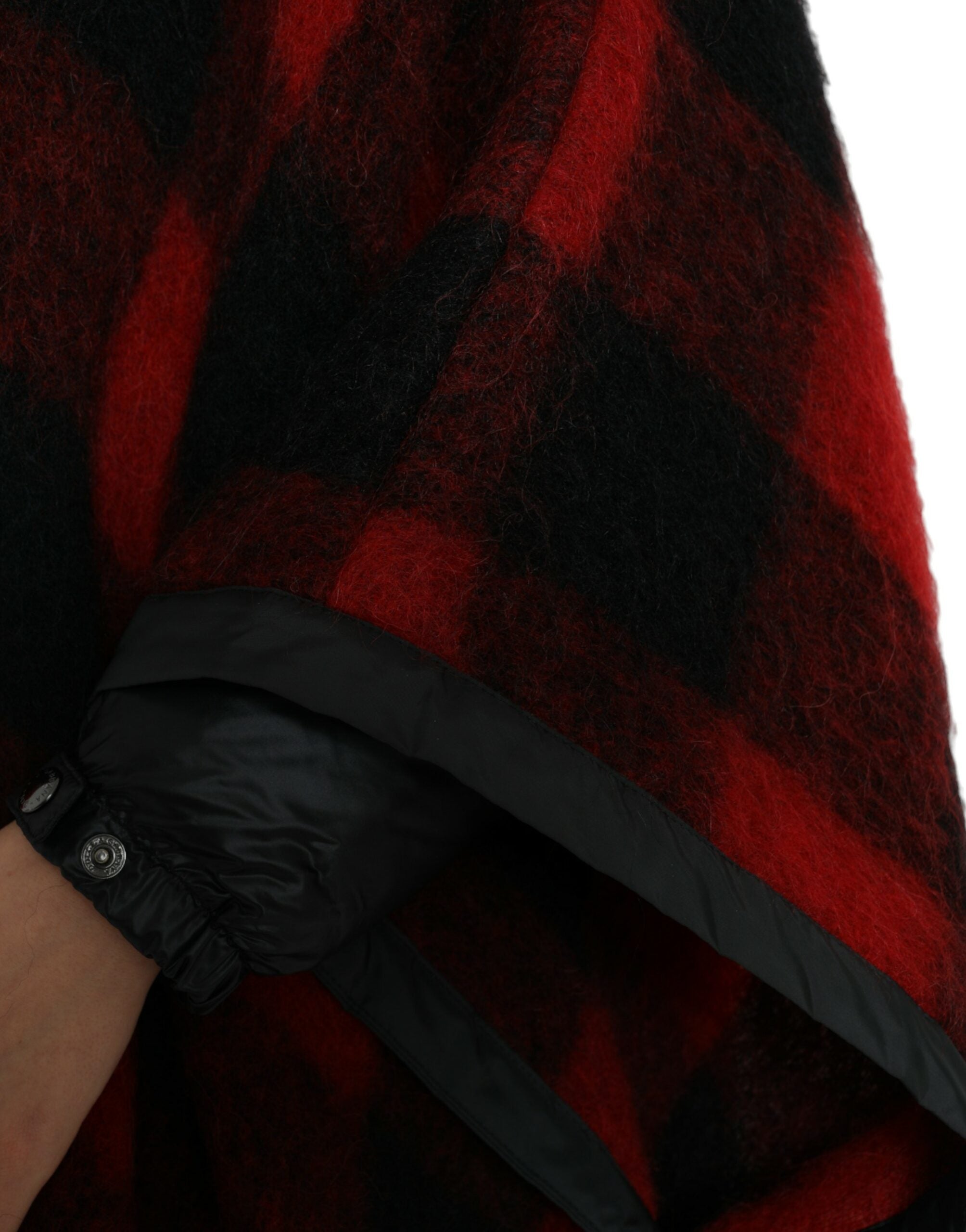 Black Red Buffalo Check Hooded Poncho Jacket - ventzia