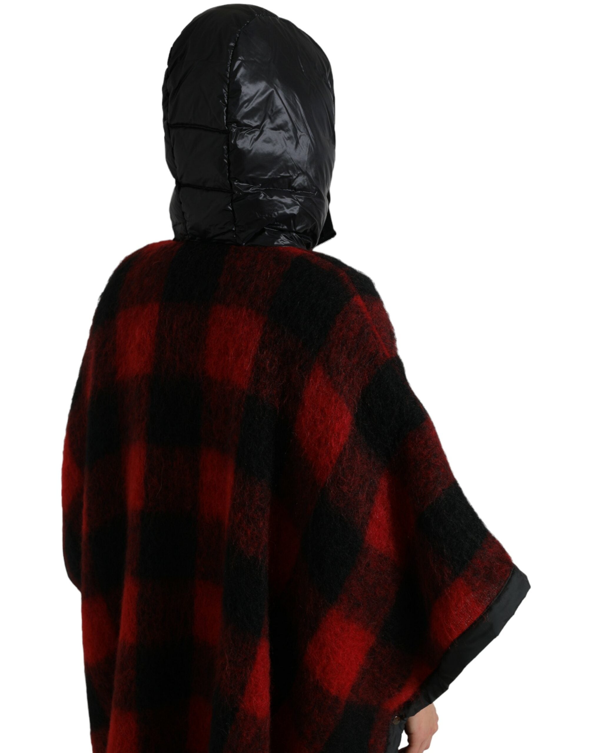 Black Red Buffalo Check Hooded Poncho Jacket - ventzia