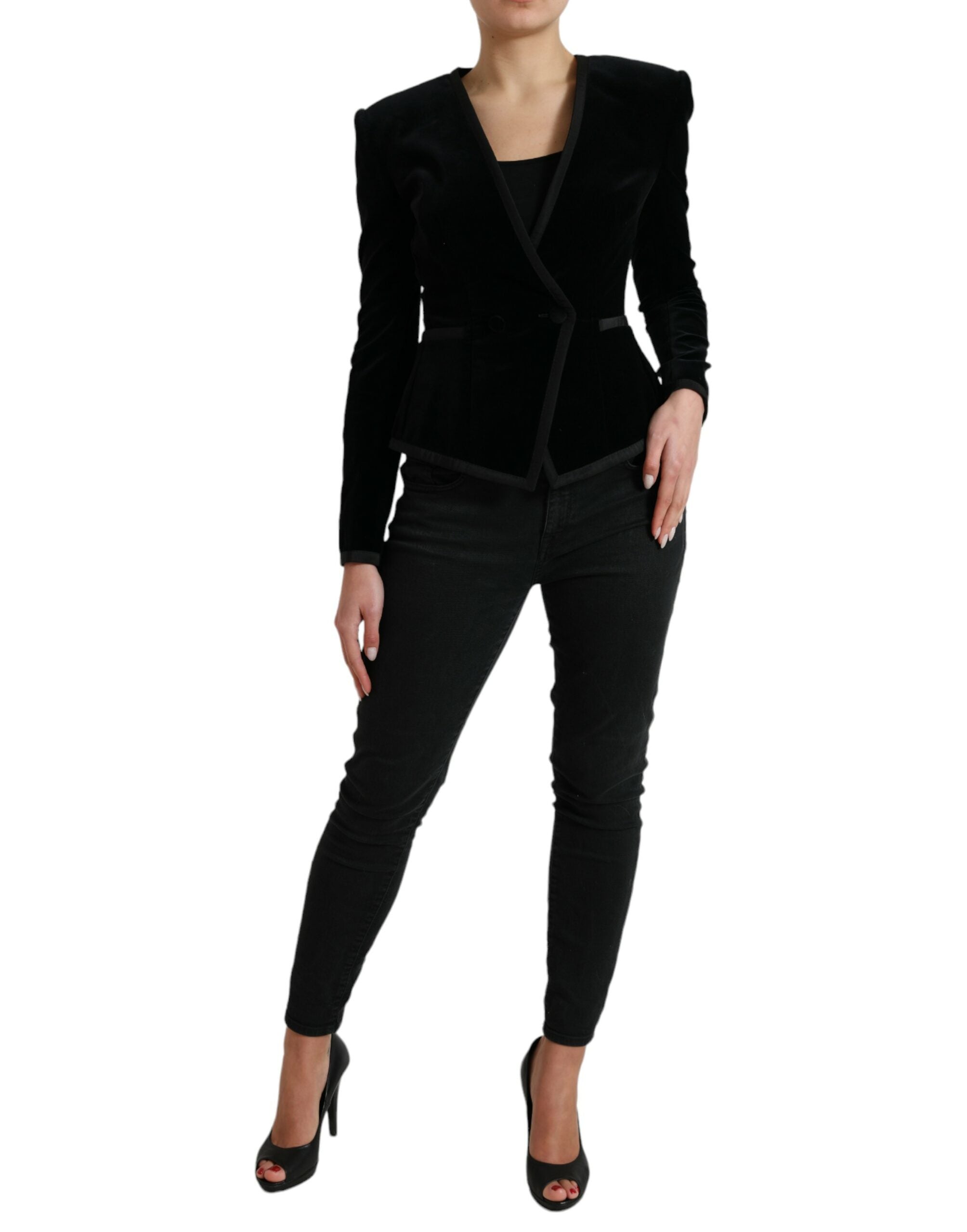 Black Velvet Cotton Double Breasted Jacket - ventzia