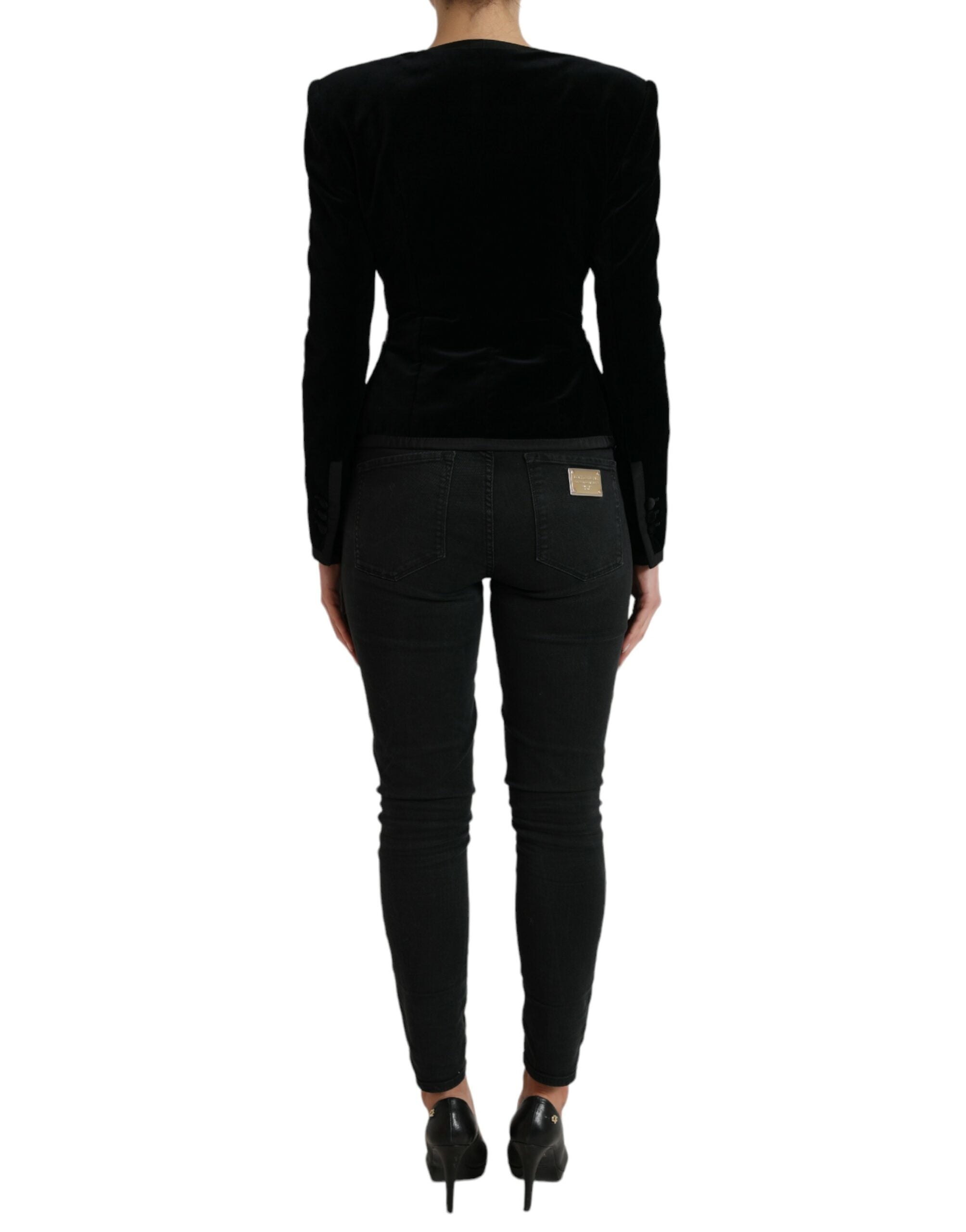 Black Velvet Cotton Double Breasted Jacket - ventzia