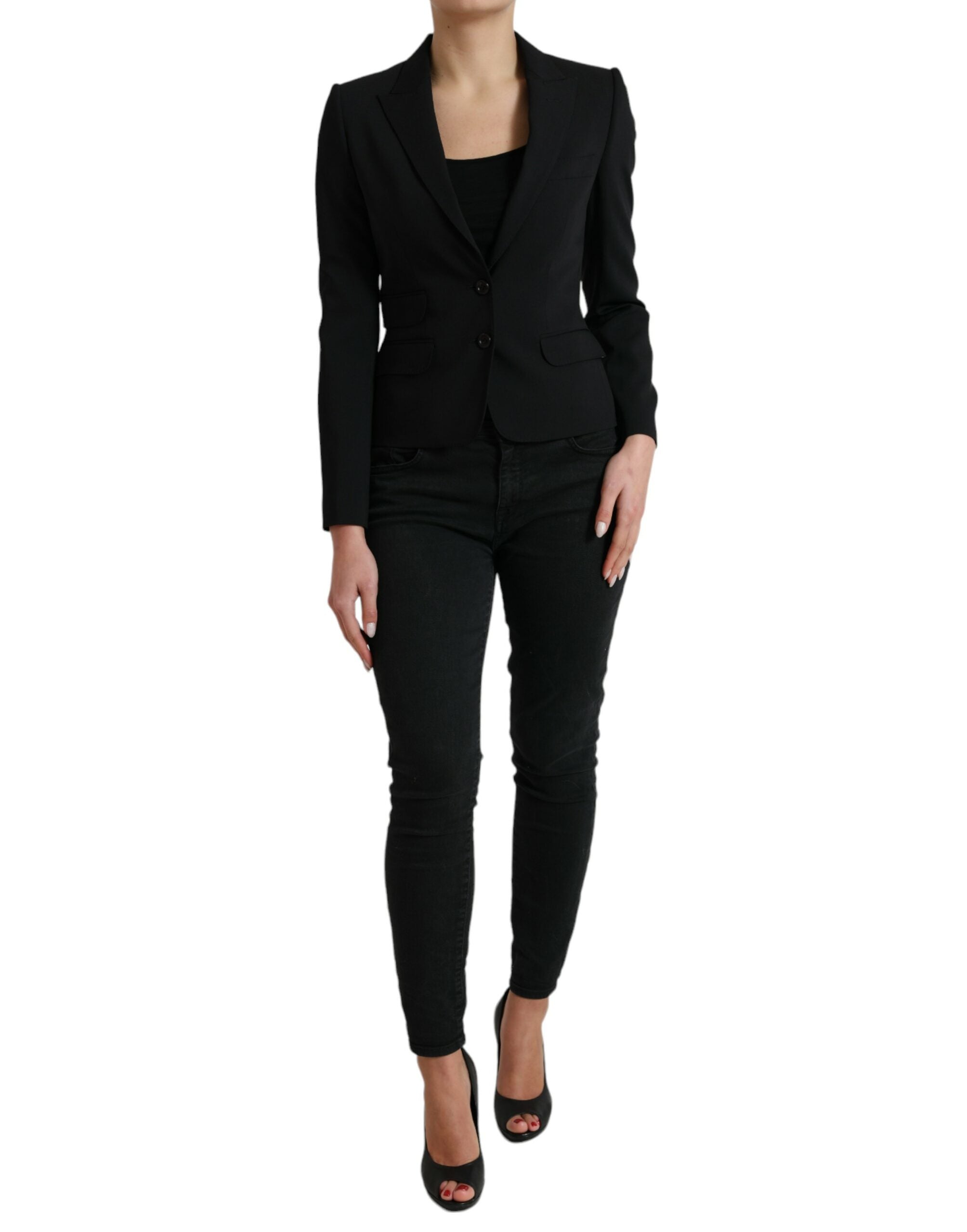 Black Wool Single Breasted Blazer Coat Jacket - ventzia