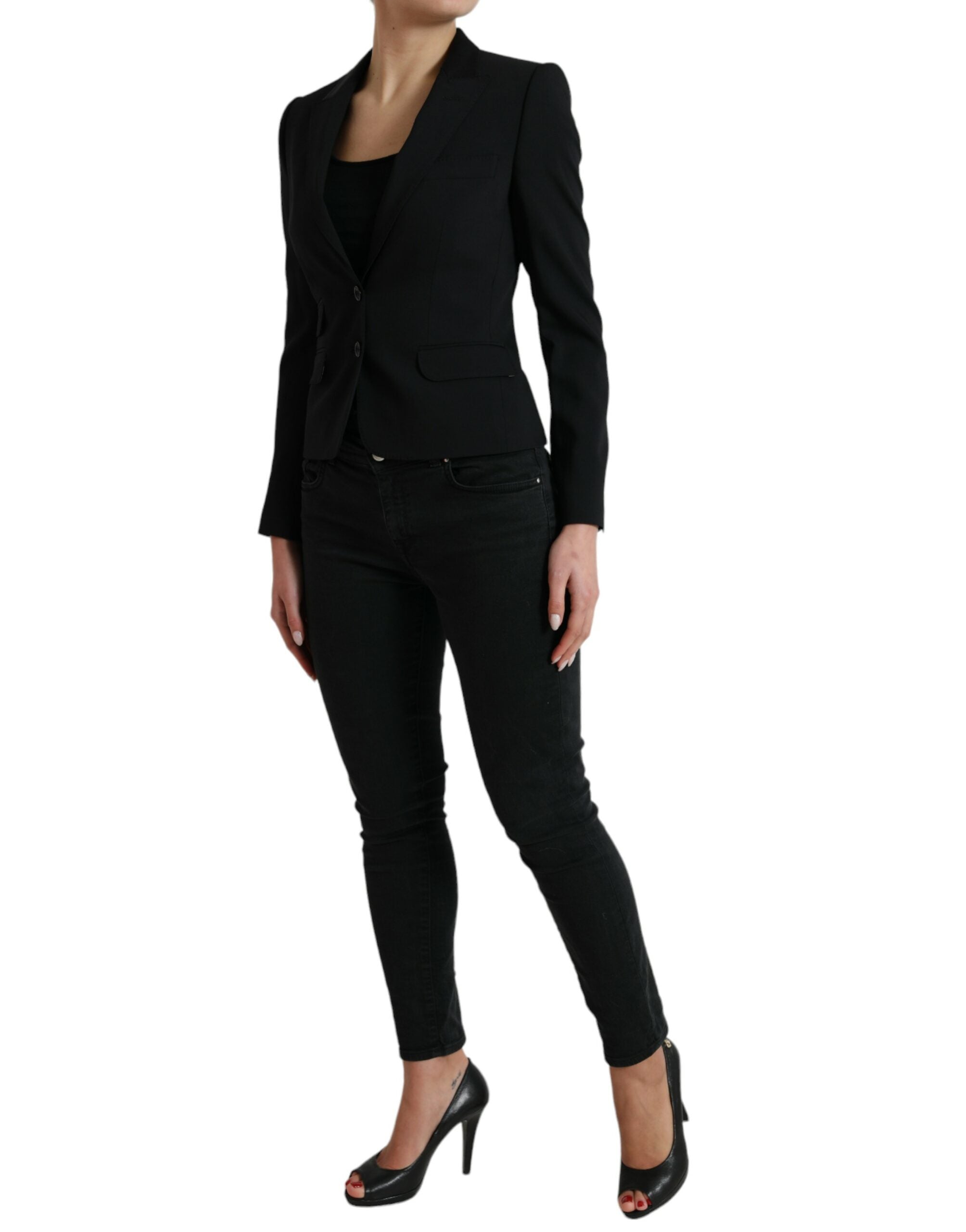 Black Wool Single Breasted Blazer Coat Jacket - ventzia