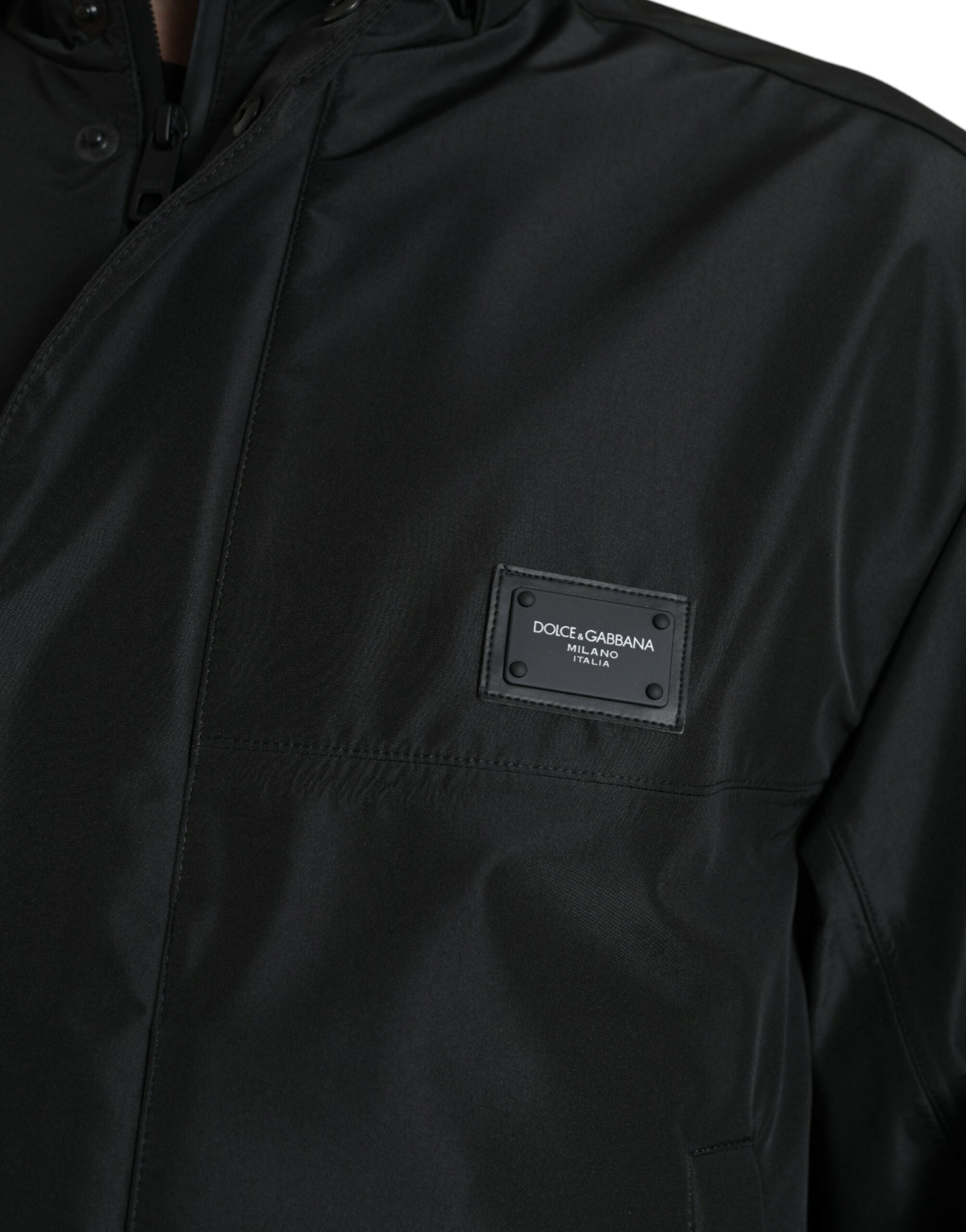 Black Polyester Logo Plaque Hooded Jacket - ventzia