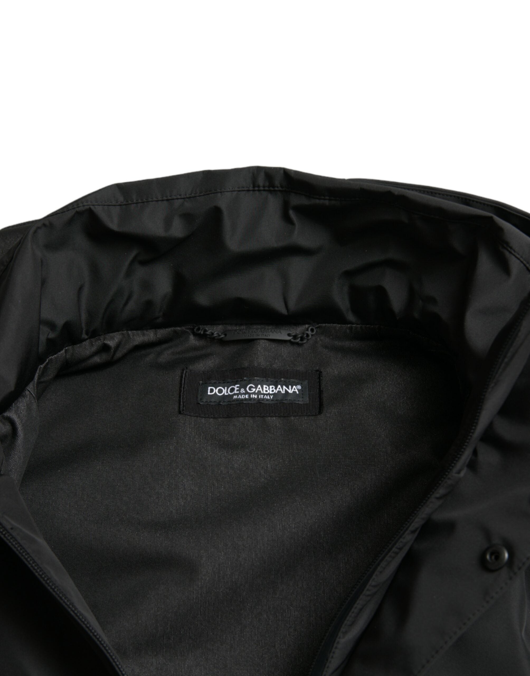 Black Polyester Logo Plaque Hooded Jacket - ventzia