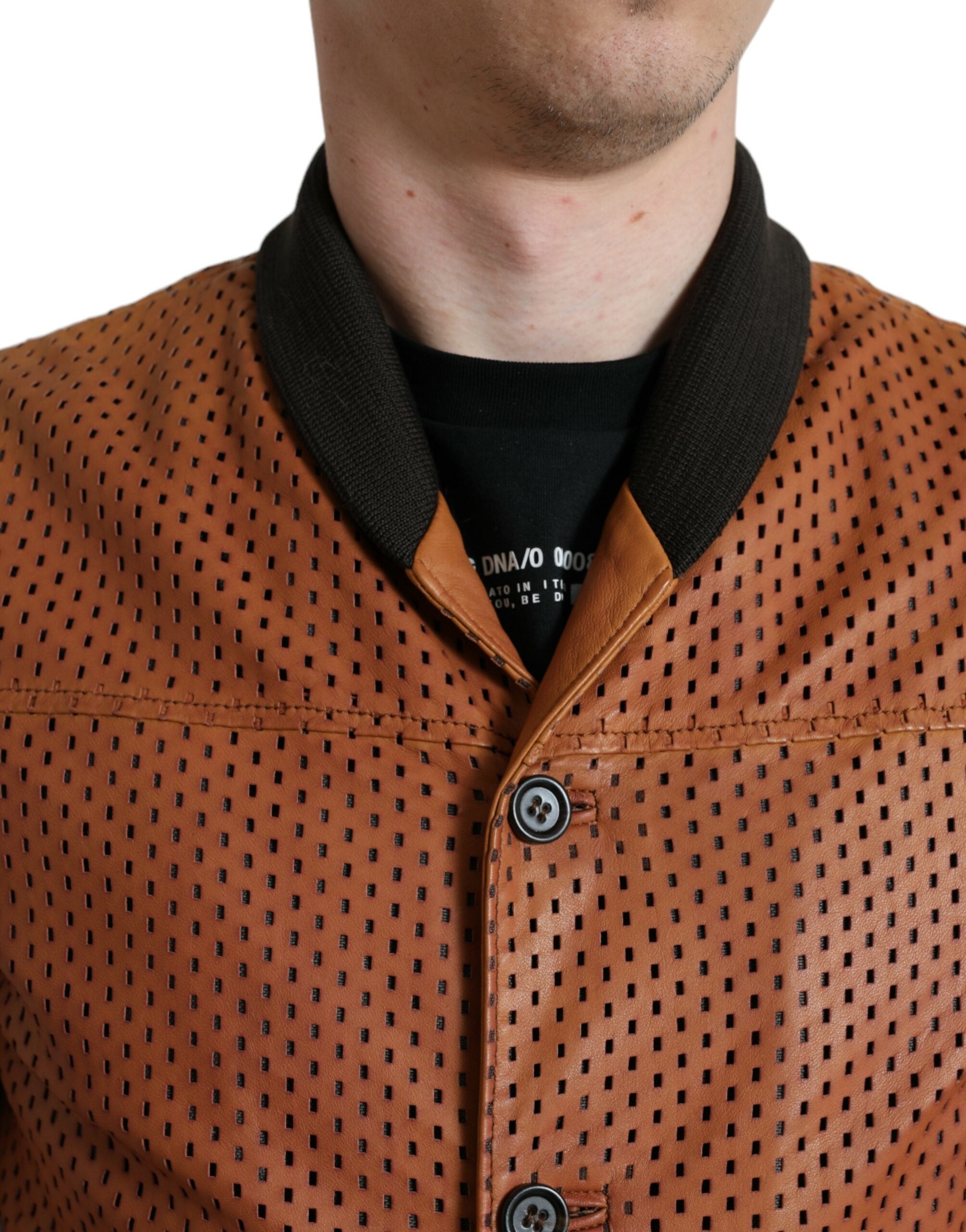 Brown Lambskin Leather Perforated Jacket - ventzia