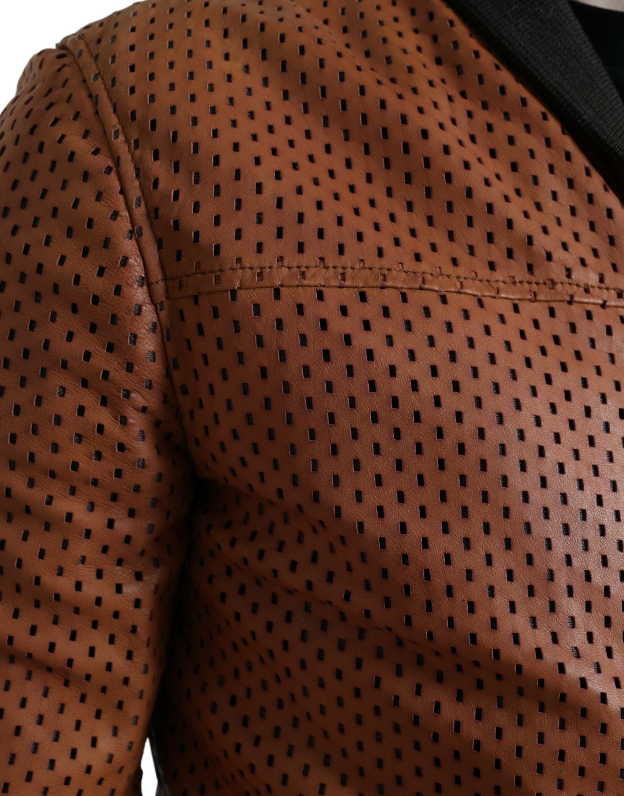 Brown Lambskin Leather Perforated Jacket - ventzia