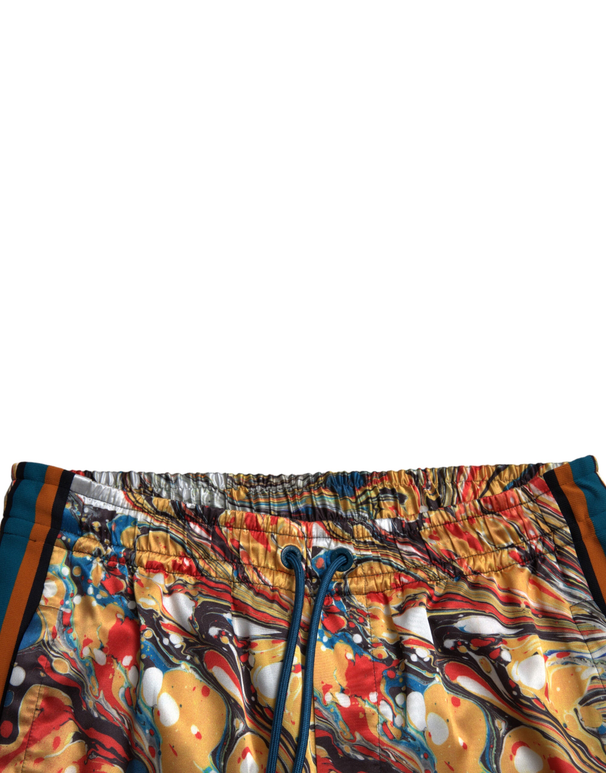 Multicolor Marble Print Satin Pants - ventzia