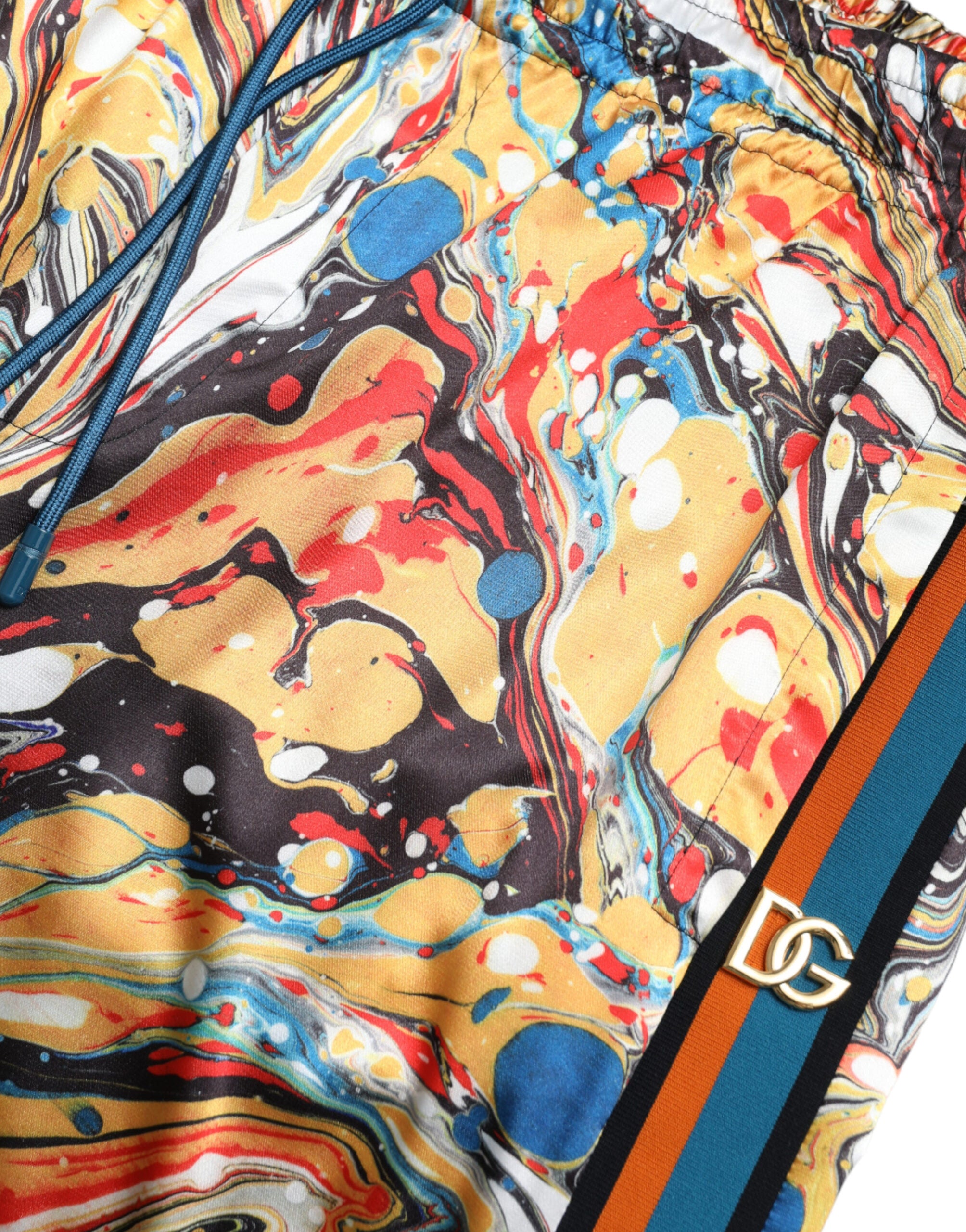 Multicolor Marble Print Satin Pants - ventzia