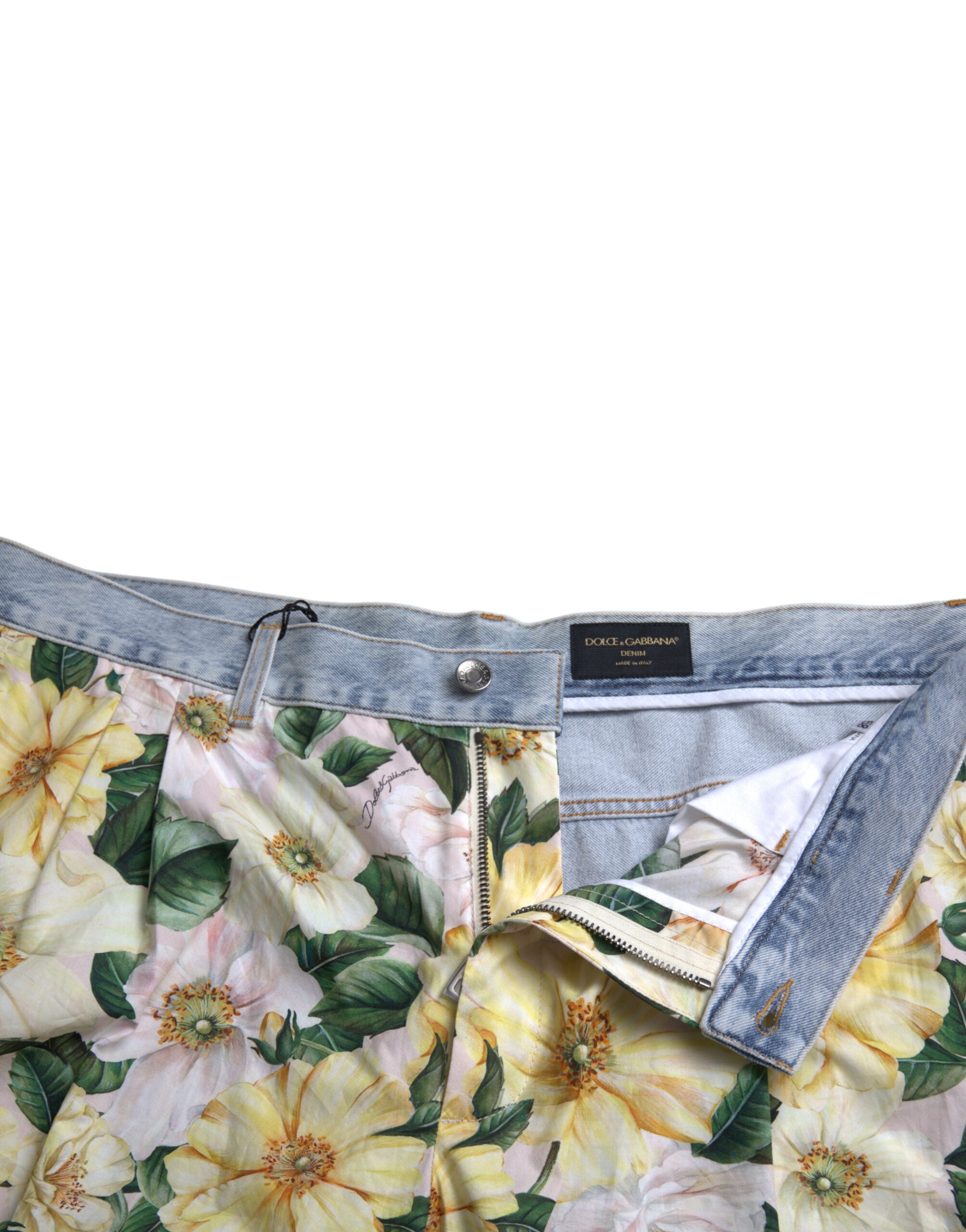 Multicolor Floral Print Denim Bermuda Shorts - ventzia