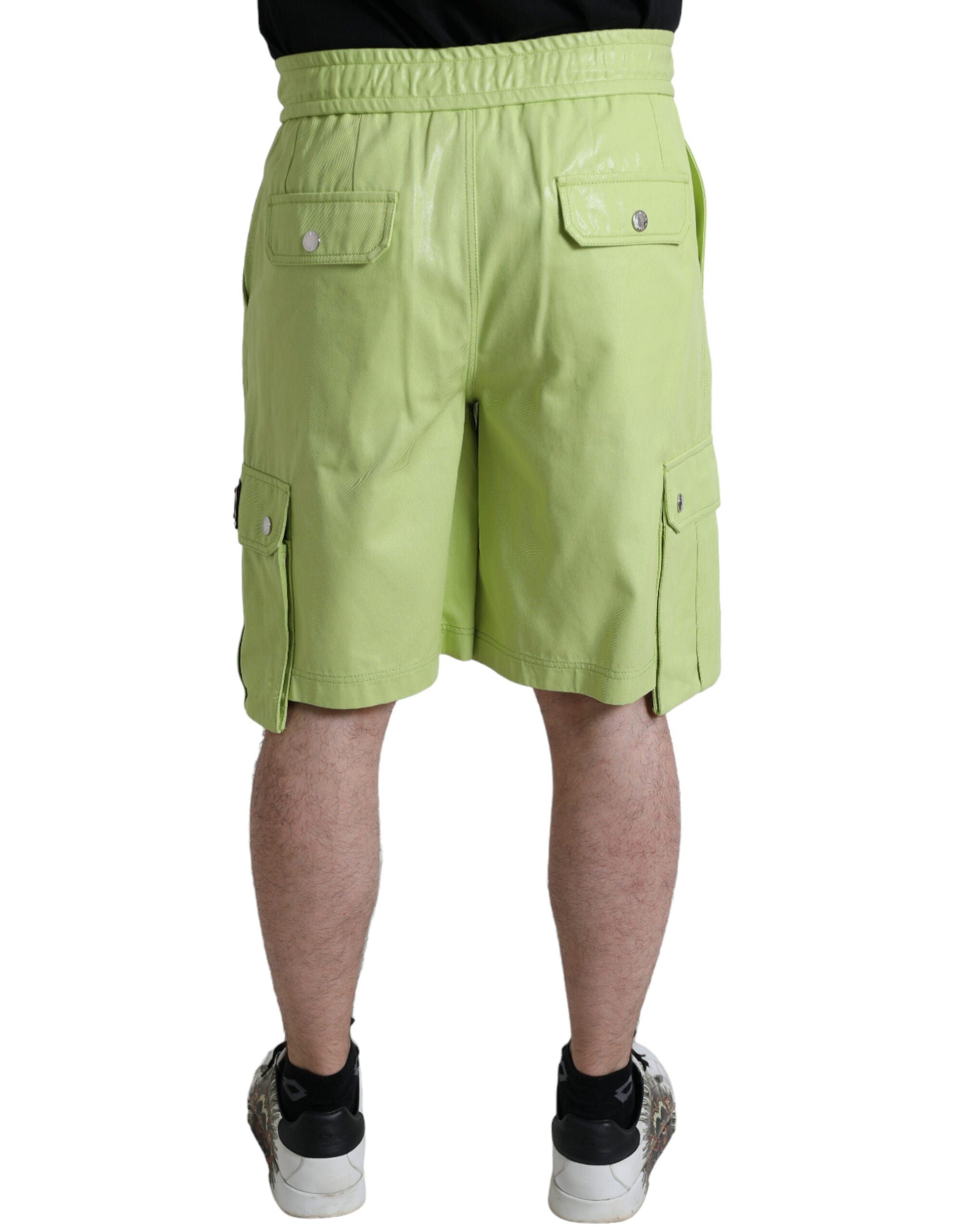 Light Green Cotton Men Cargo Bermuda Shorts - ventzia