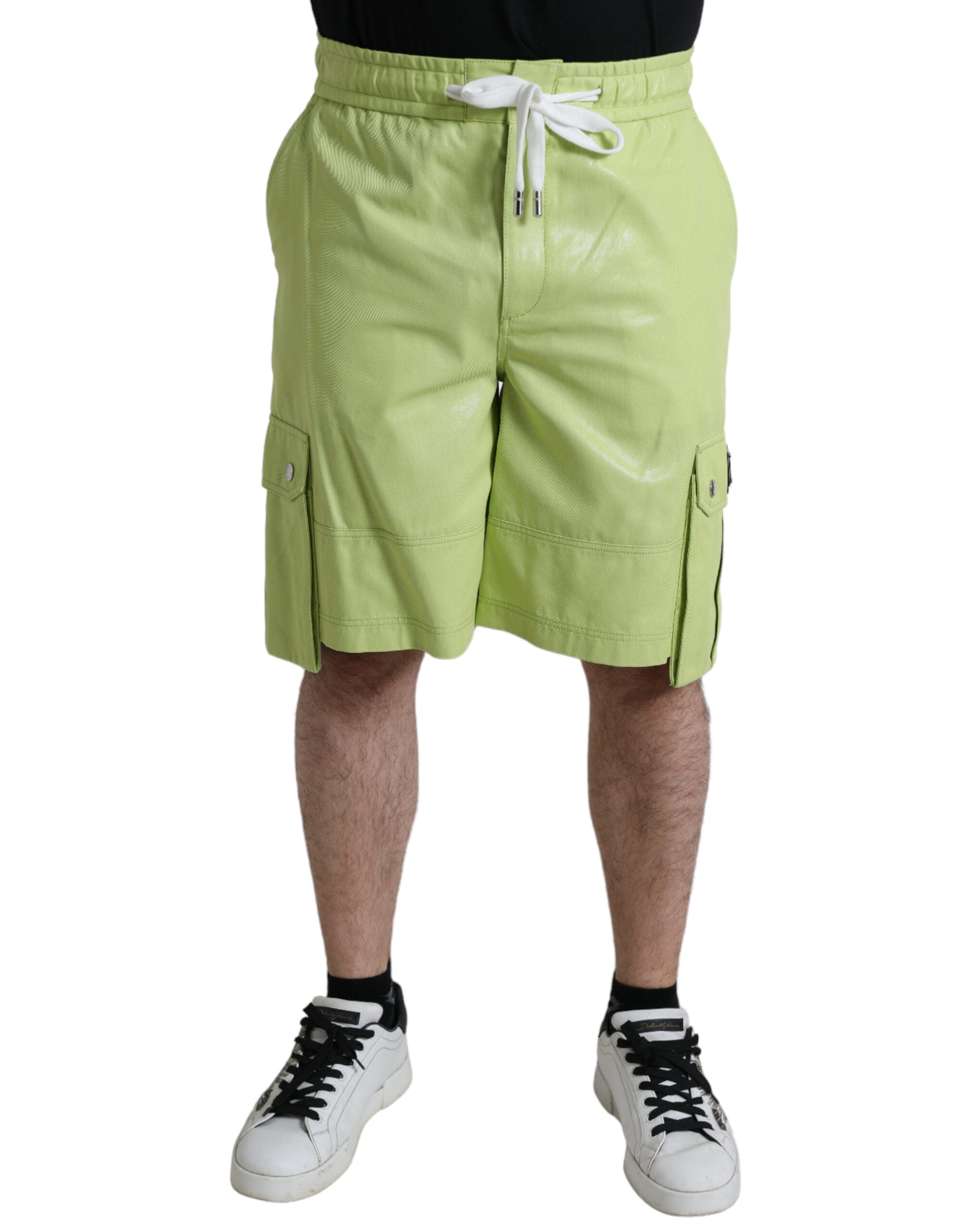 Light Green Cotton Men Cargo Bermuda Shorts - ventzia