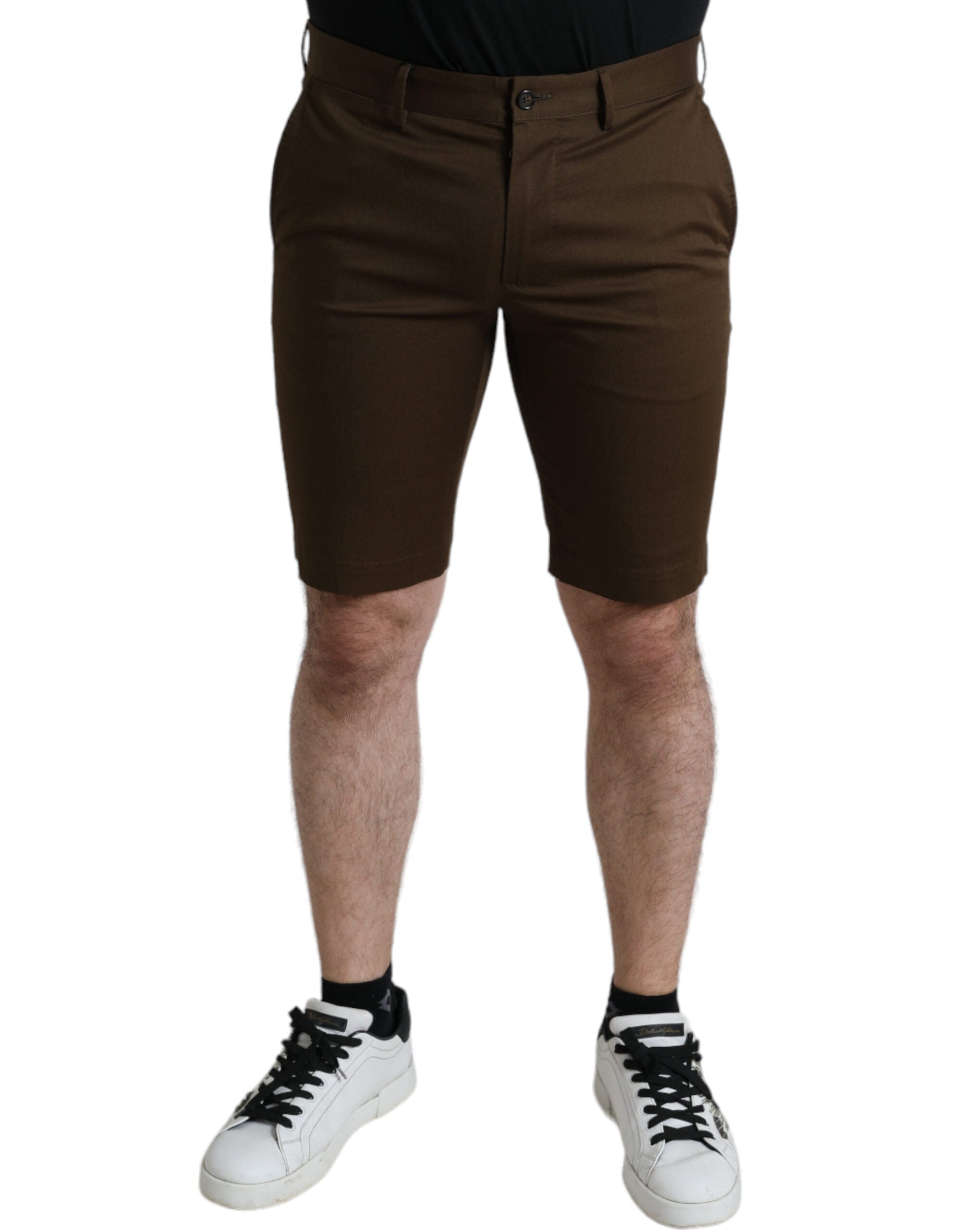 Brown Cotton Stretch Men Bermuda Shorts - ventzia