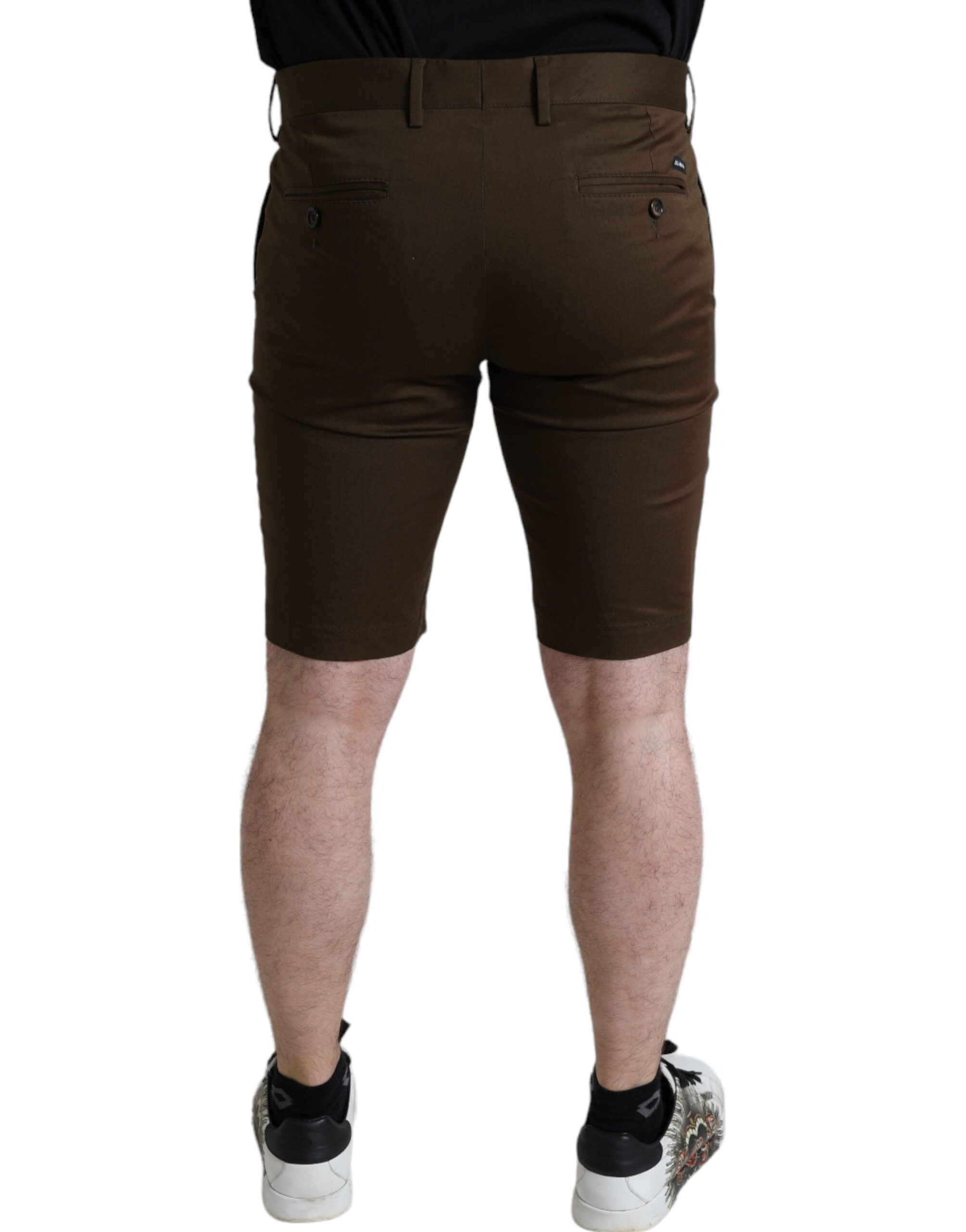 Brown Cotton Stretch Men Bermuda Shorts - ventzia