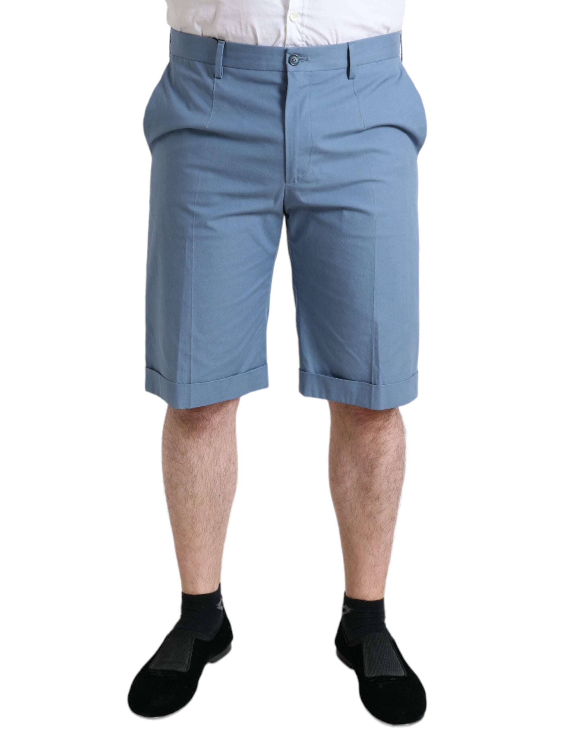Sky Blue Cotton Folded Hem Men Bermuda Shorts - ventzia