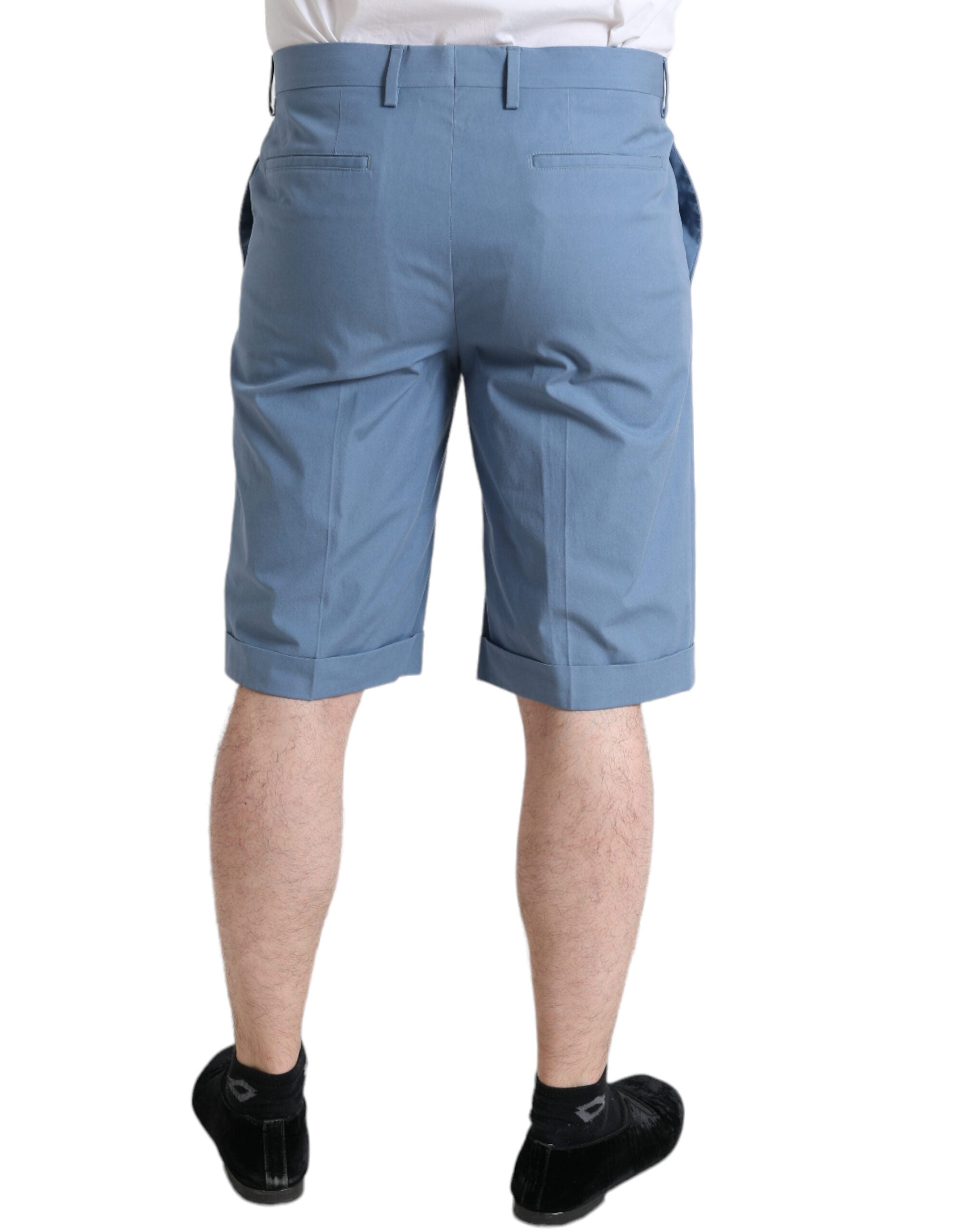 Sky Blue Cotton Folded Hem Men Bermuda Shorts - ventzia