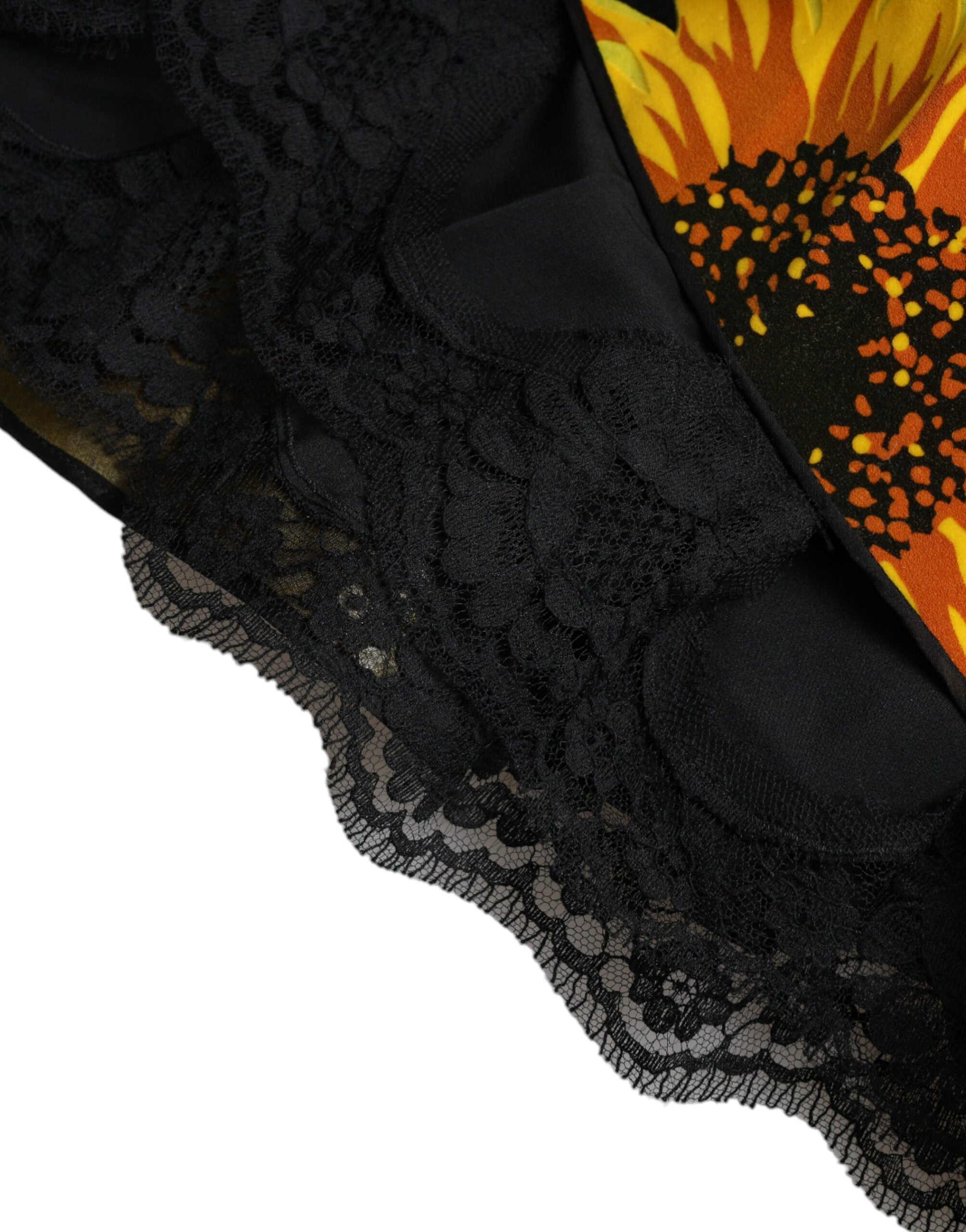 Black Sunflower Print Nylon A-line Midi Dress - ventzia