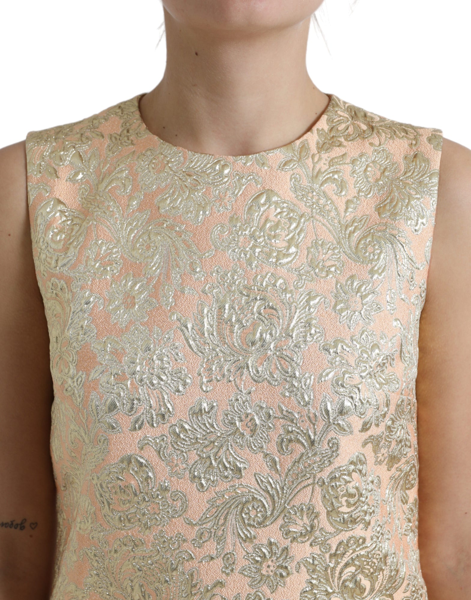 Metallic Floral Jacquard A-line Mini Dress - ventzia