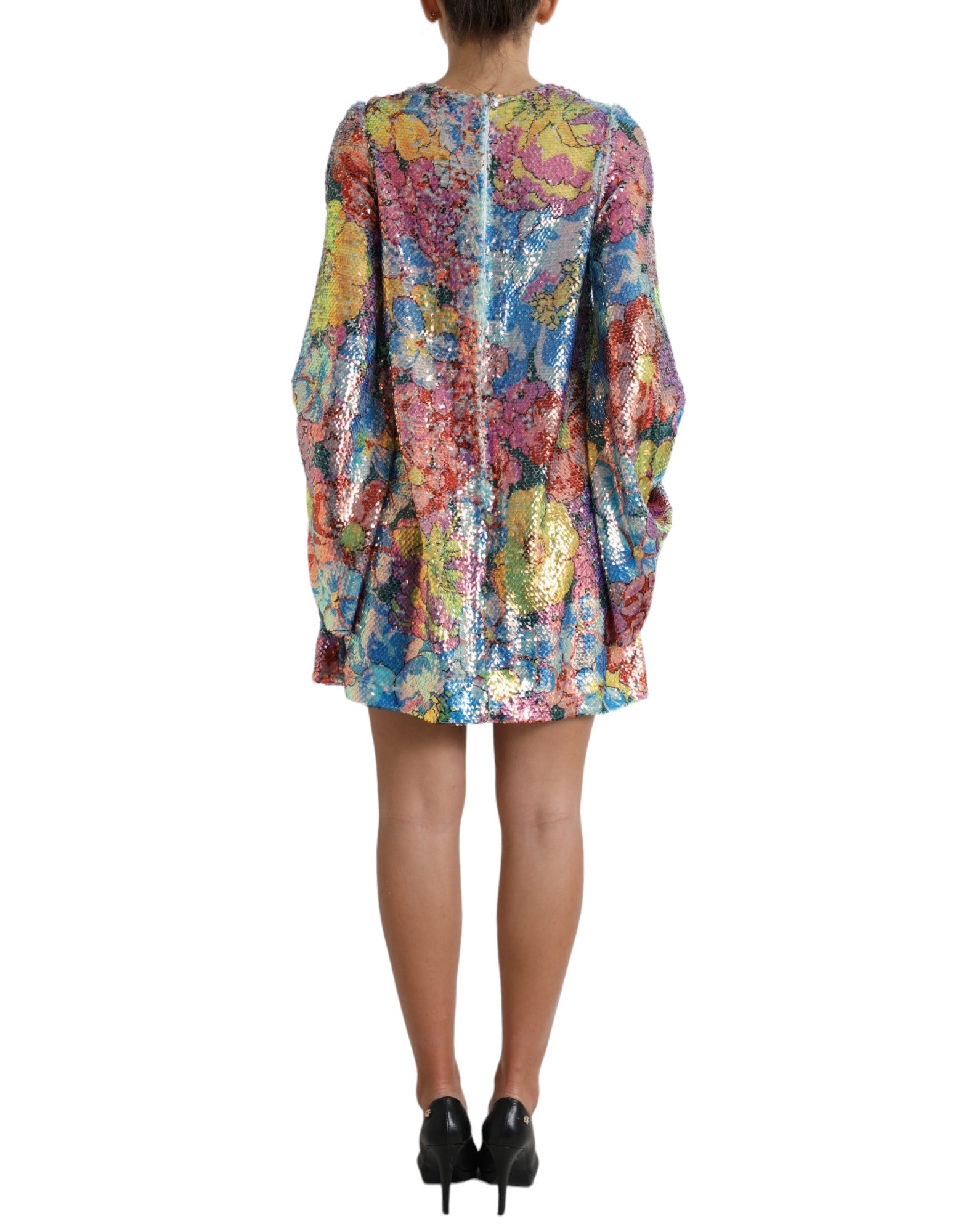 Multicolor Floral Sequined Shift Mini Dress - ventzia