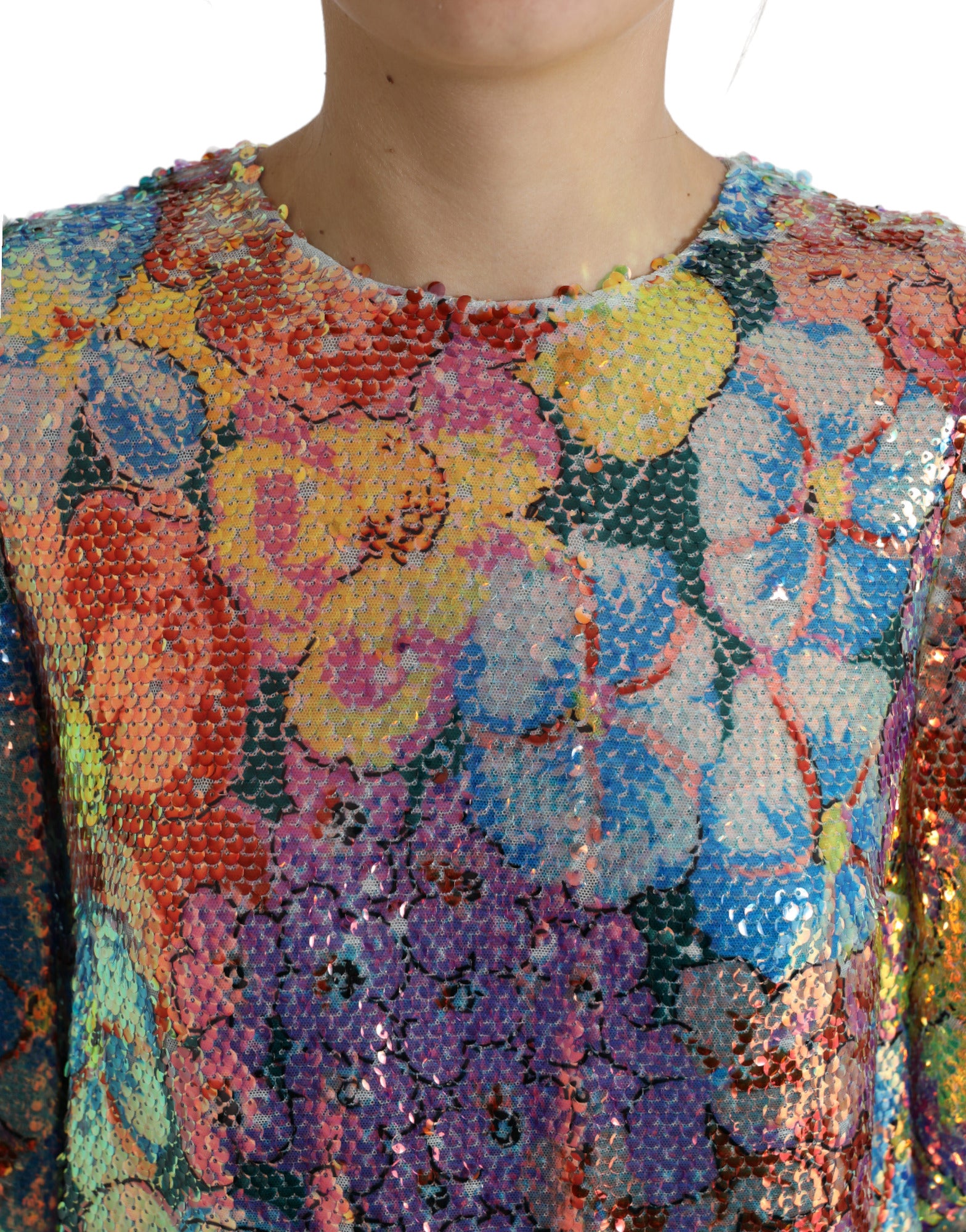 Multicolor Floral Sequined Shift Mini Dress - ventzia