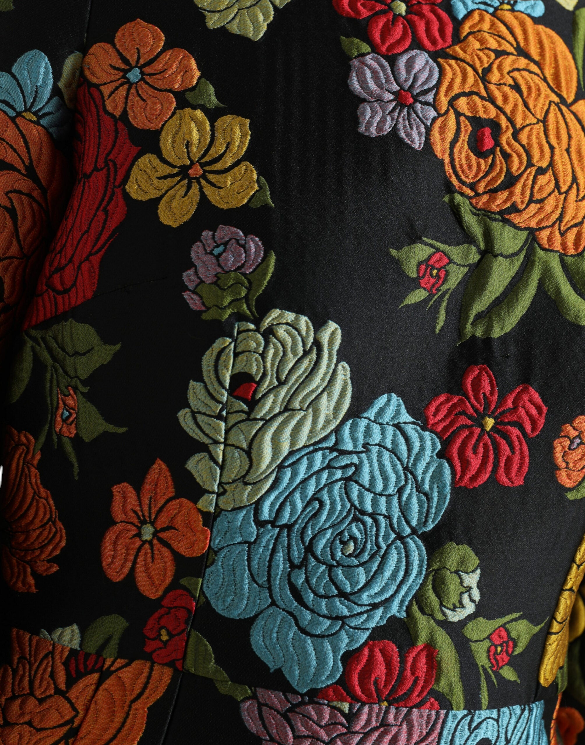 Black Floral Embroidery Knee Length Dress - ventzia