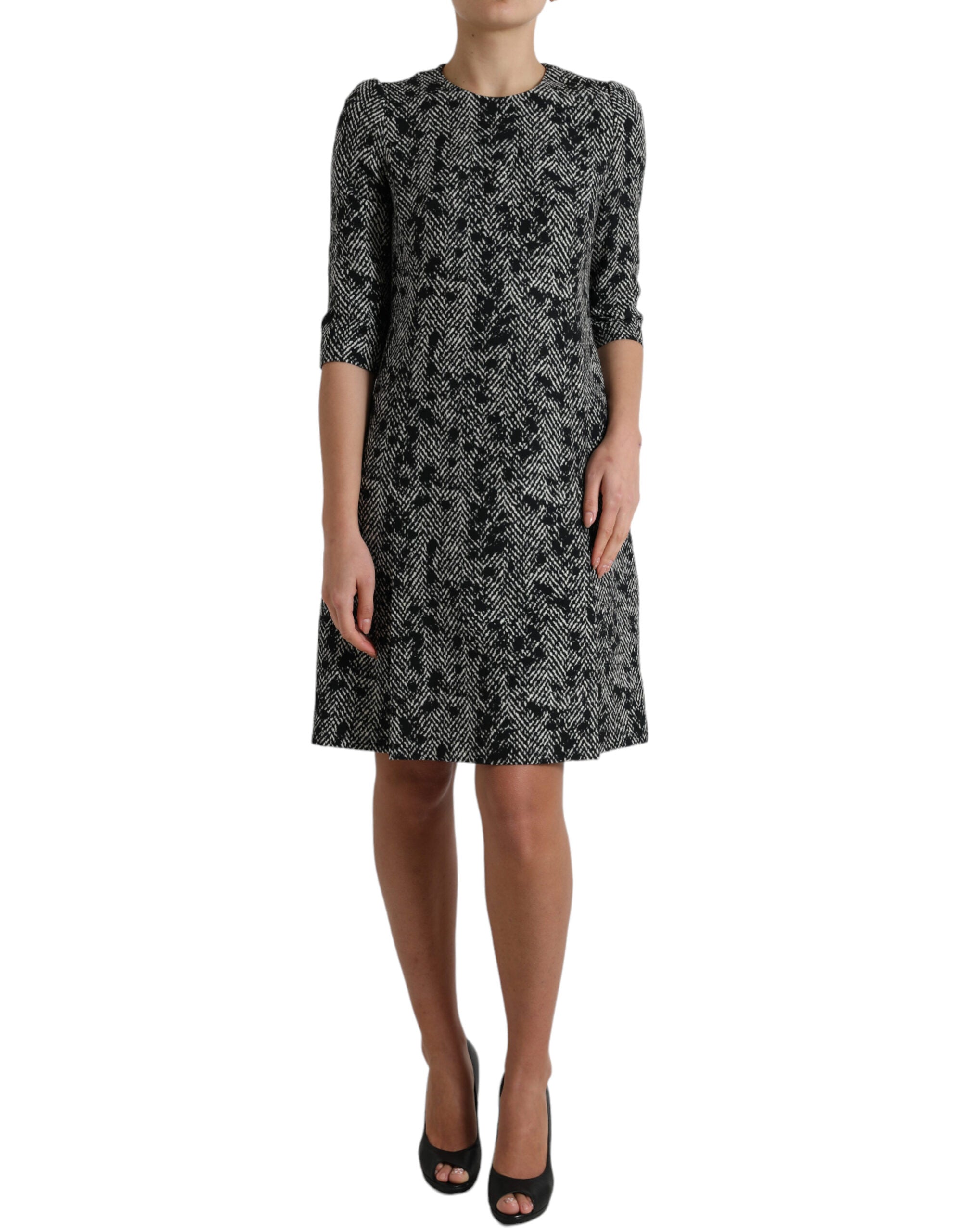 Black Chevron Polyester Shift Mini Dress - ventzia