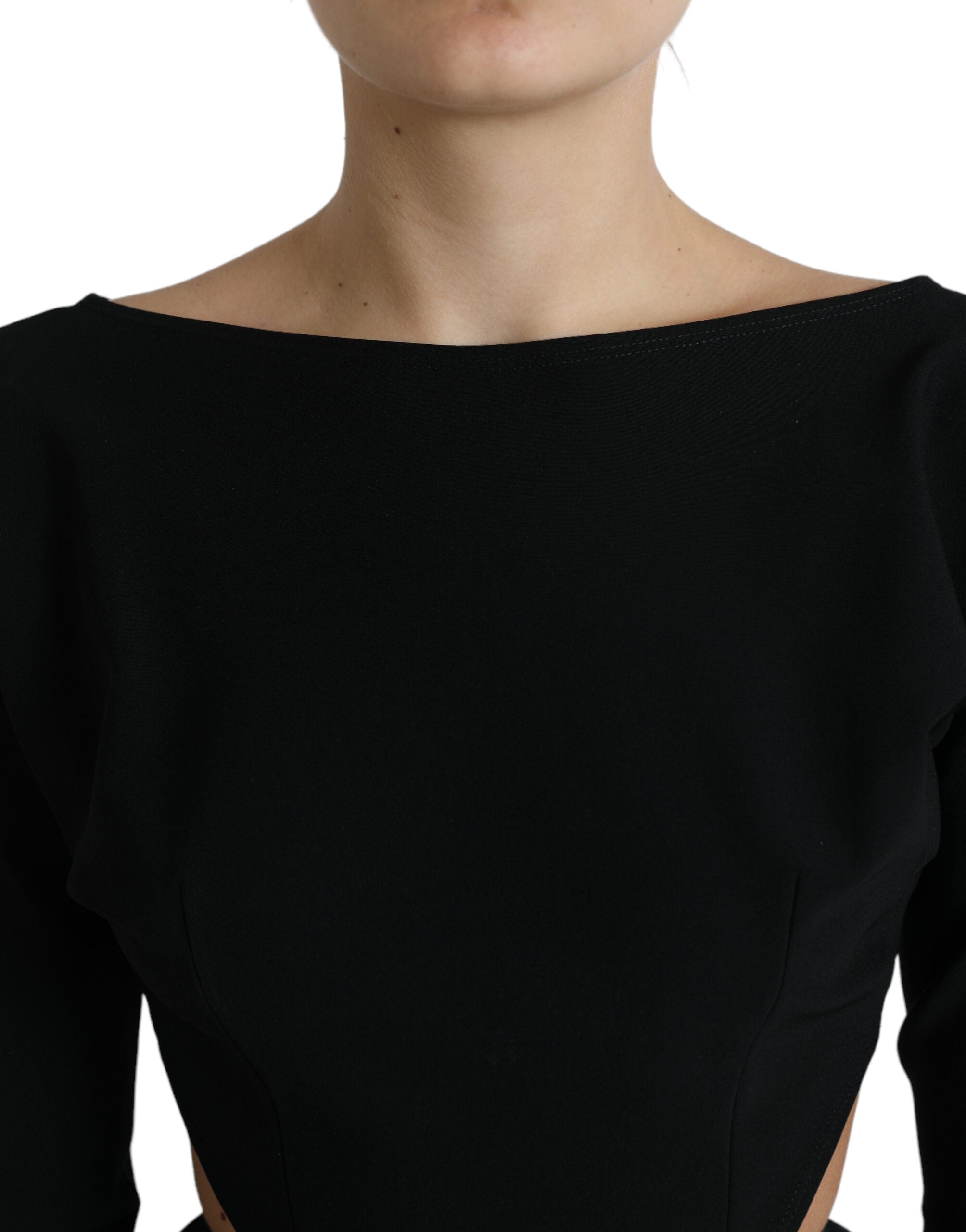 Black Viscose Cut Out A-line Long Sleeves Mini Dress - ventzia