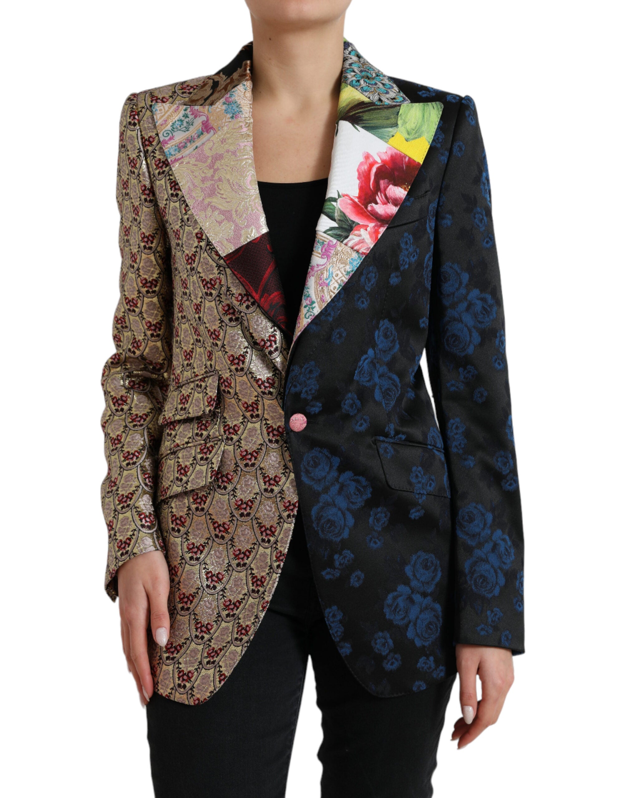 Multicolor Floral Patchwork Jacquard Jacket - ventzia