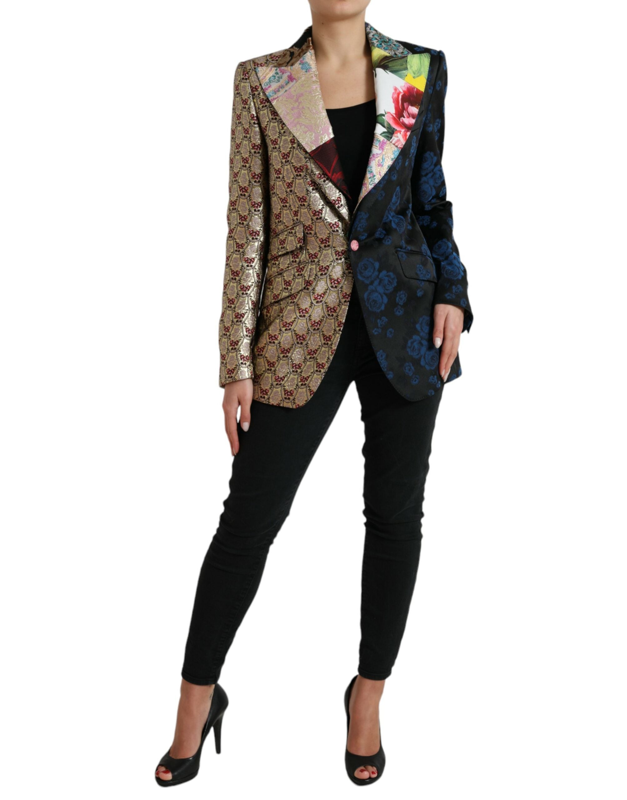 Multicolor Floral Patchwork Jacquard Jacket - ventzia