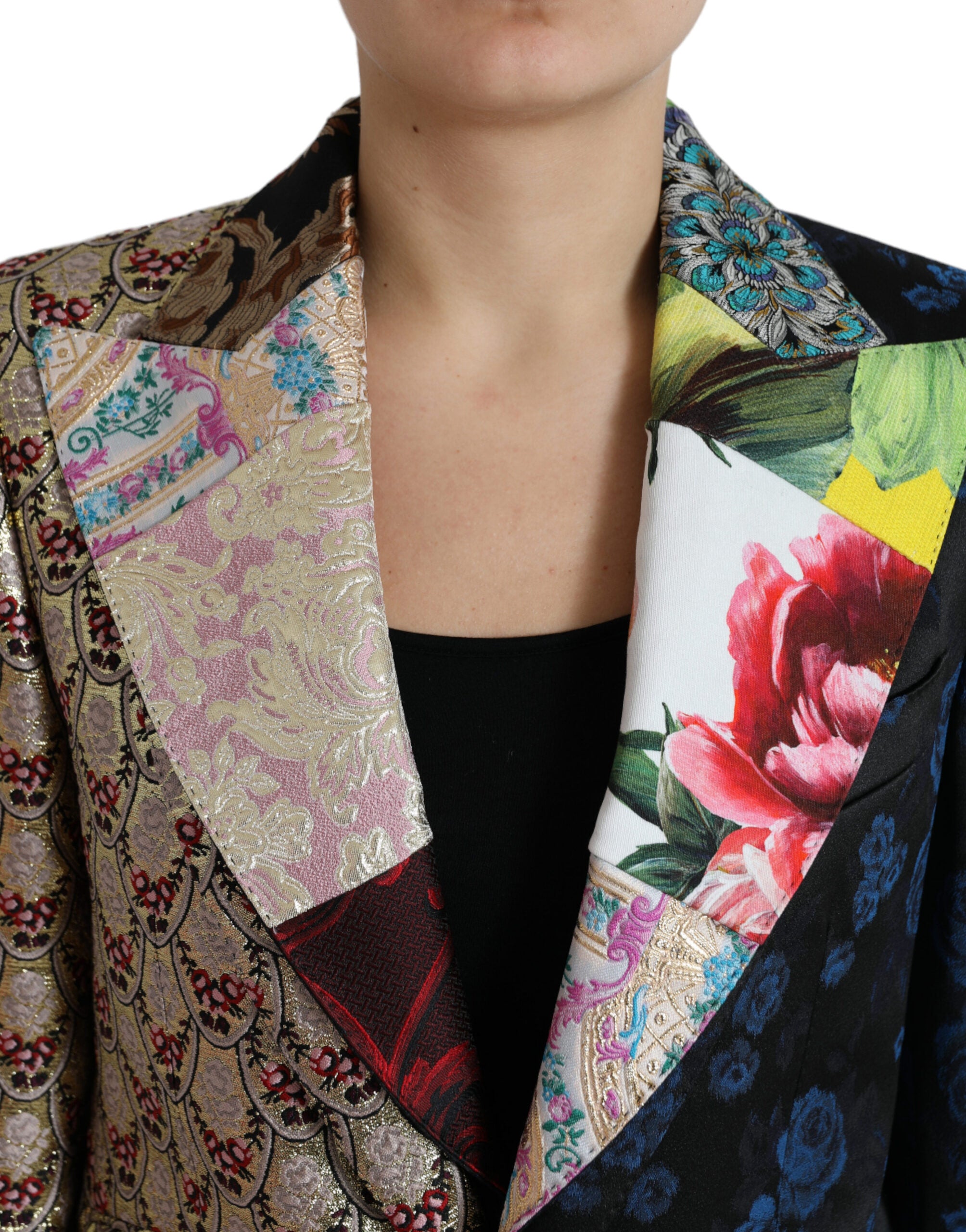 Multicolor Floral Patchwork Jacquard Jacket - ventzia