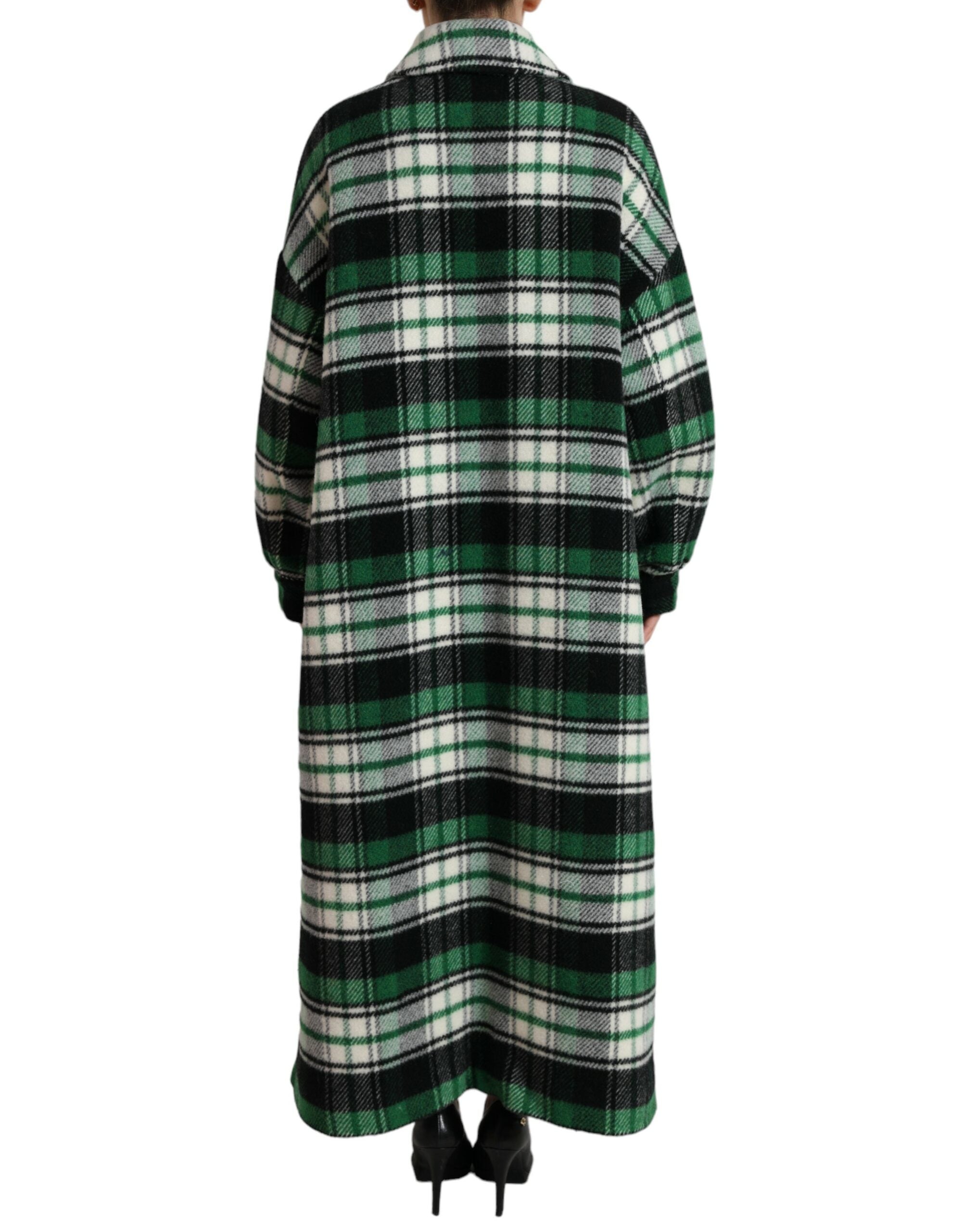 Green Plaid Long Sleeve Casual Coat Jacket - ventzia