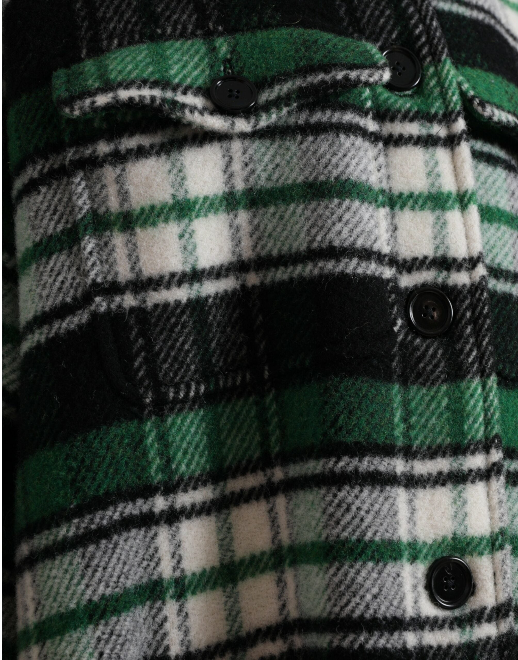 Green Plaid Long Sleeve Casual Coat Jacket - ventzia