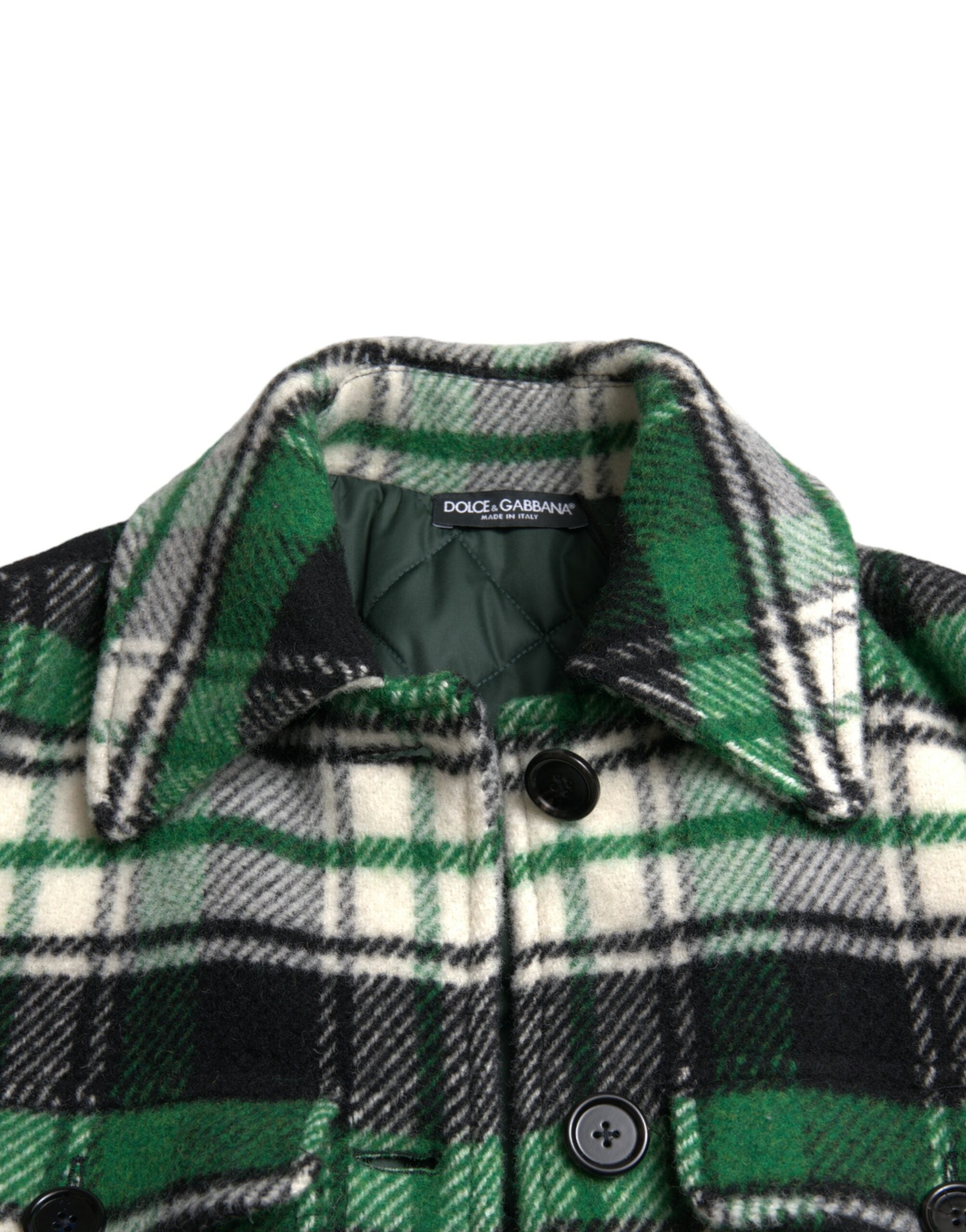 Green Plaid Long Sleeve Casual Coat Jacket - ventzia