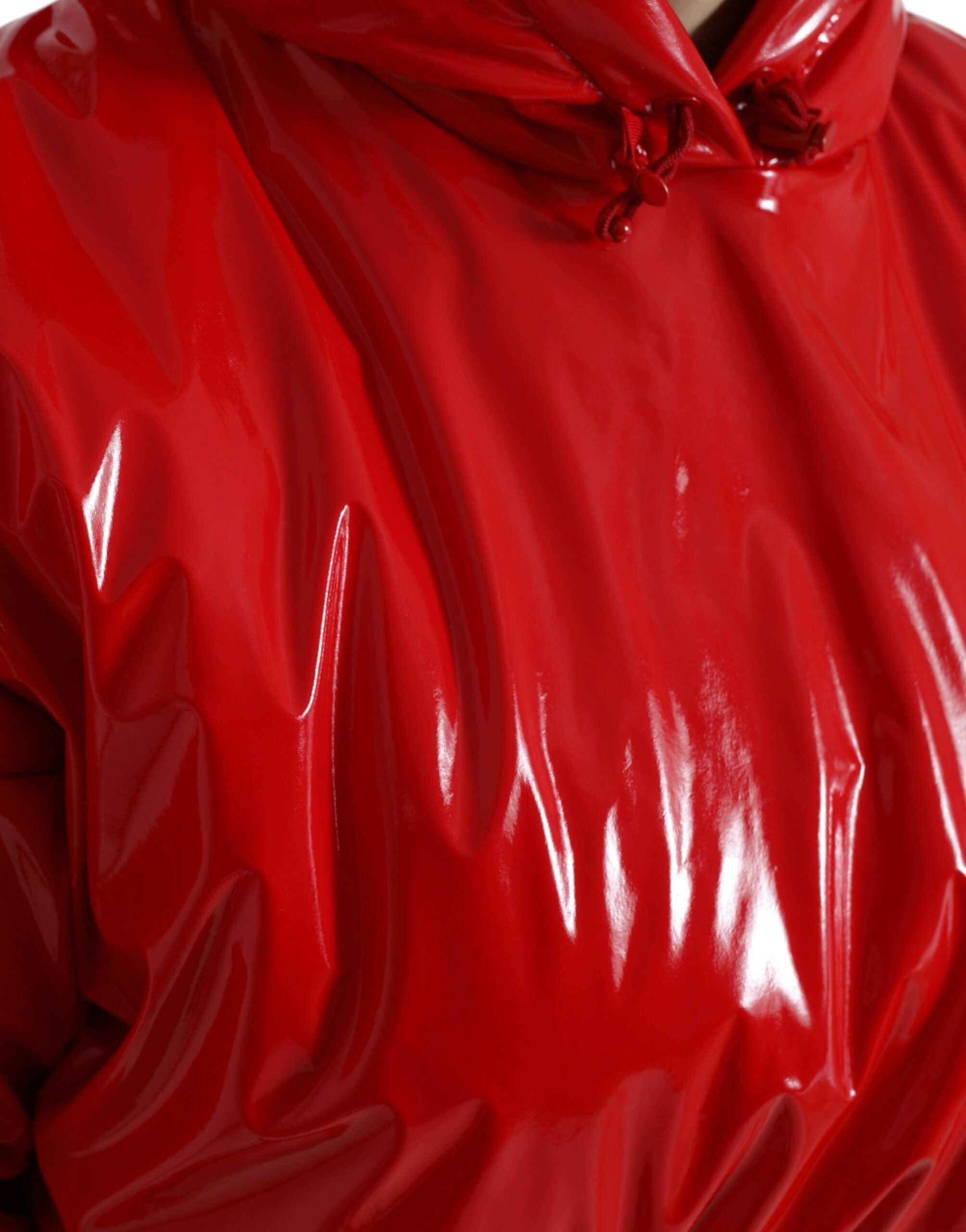 Shiny Red Hooded Cropped Short Coat Jacket - ventzia