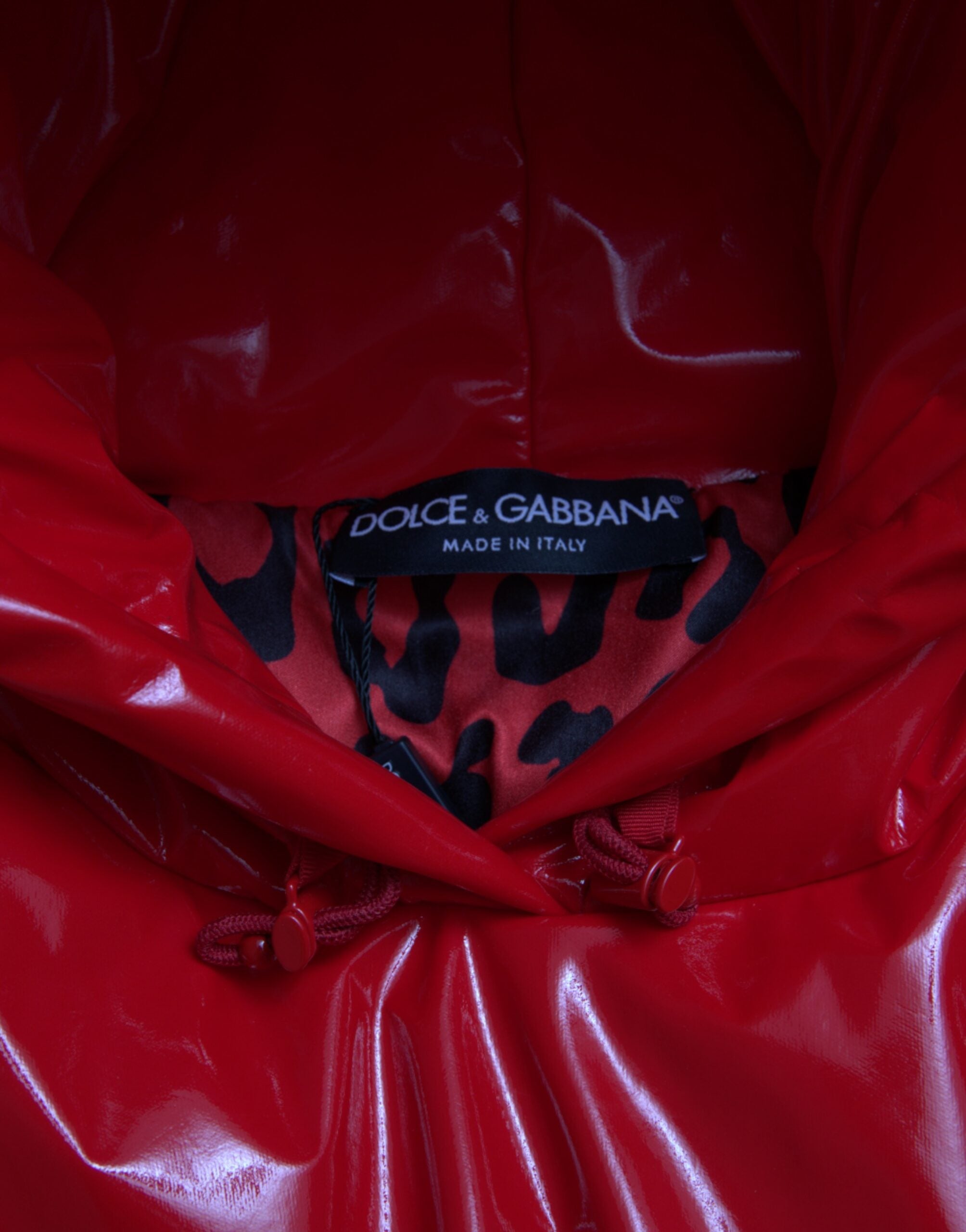 Shiny Red Hooded Cropped Short Coat Jacket - ventzia