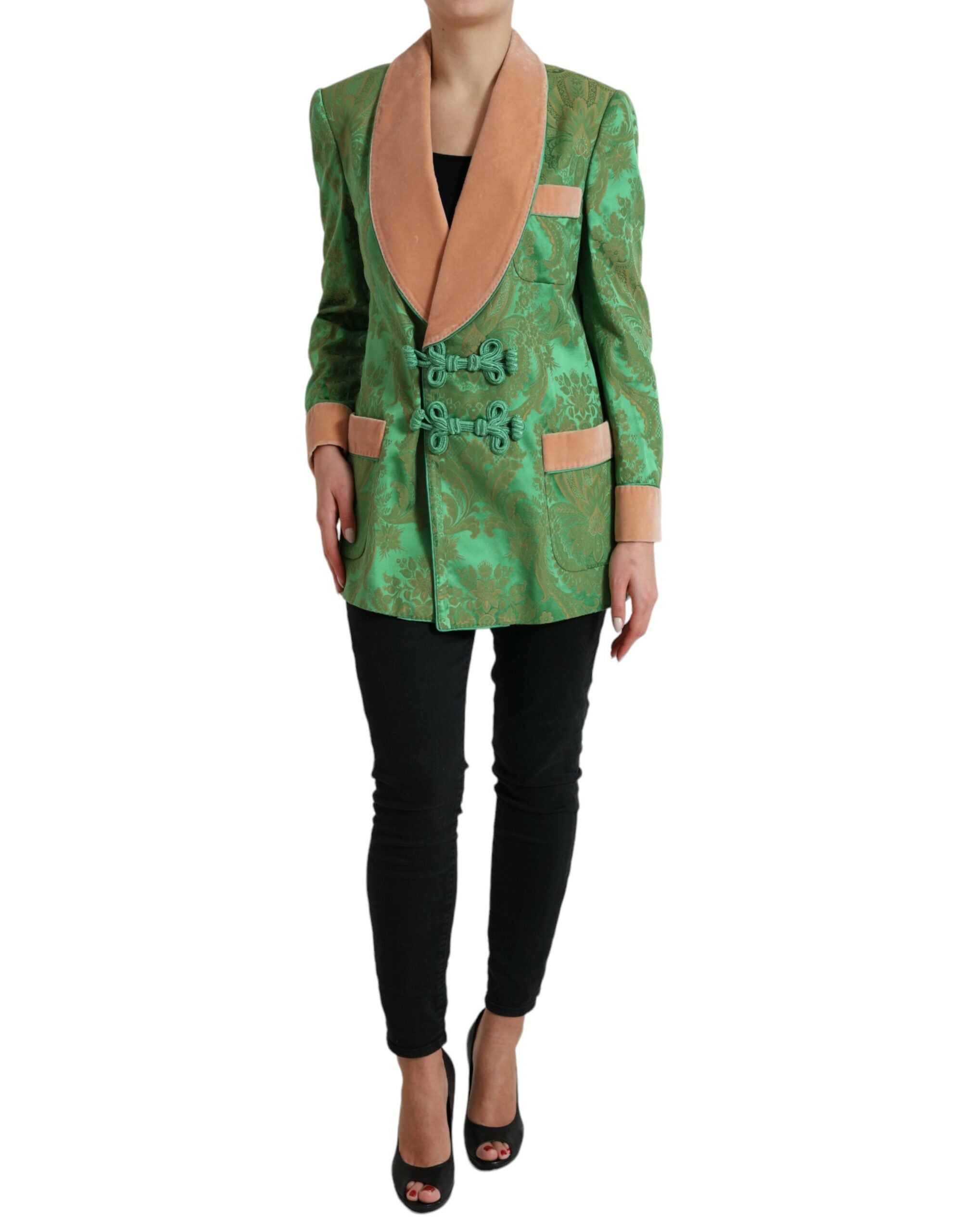 Green Floral Double Breasted Coat Jacket - ventzia