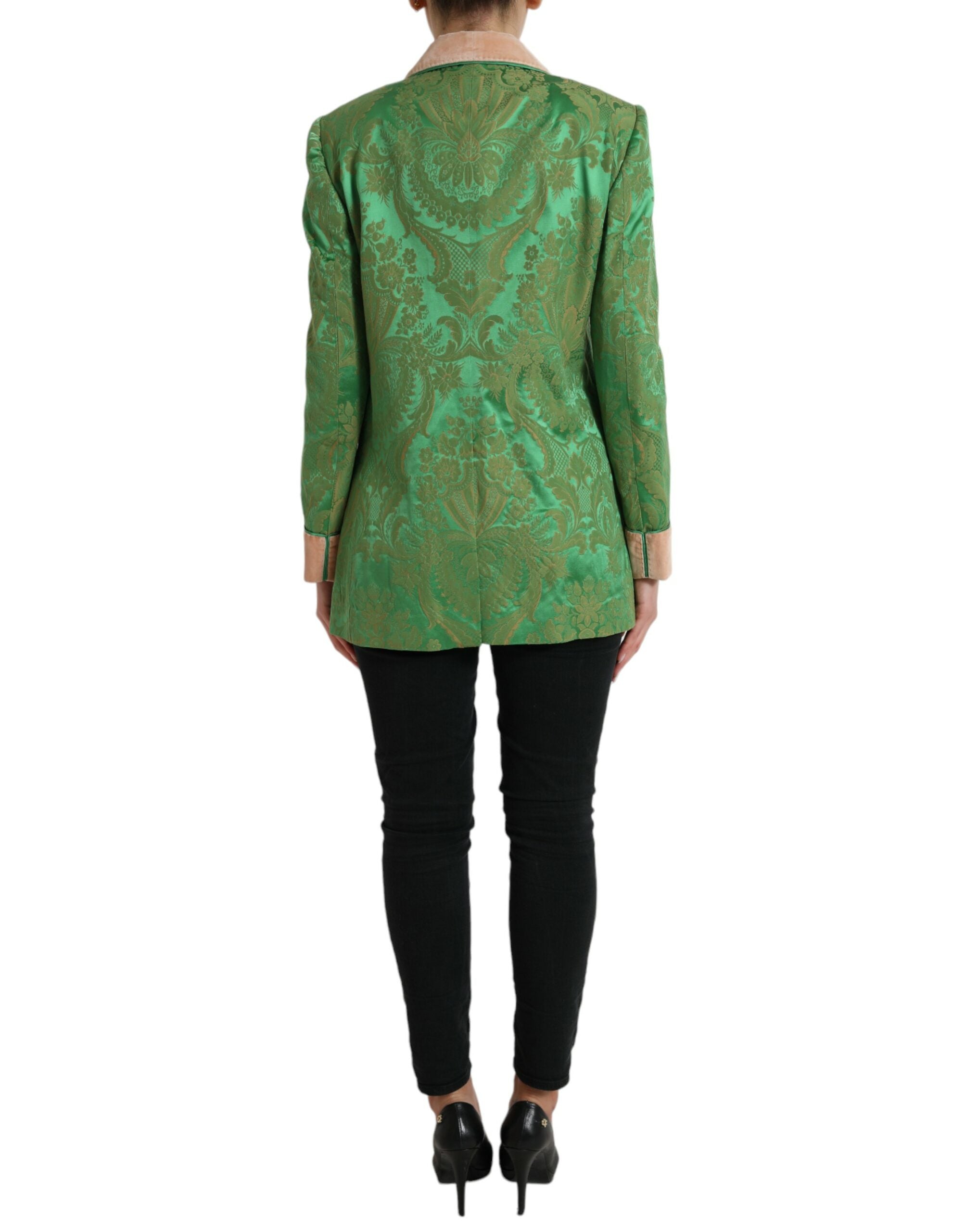 Green Floral Double Breasted Coat Jacket - ventzia